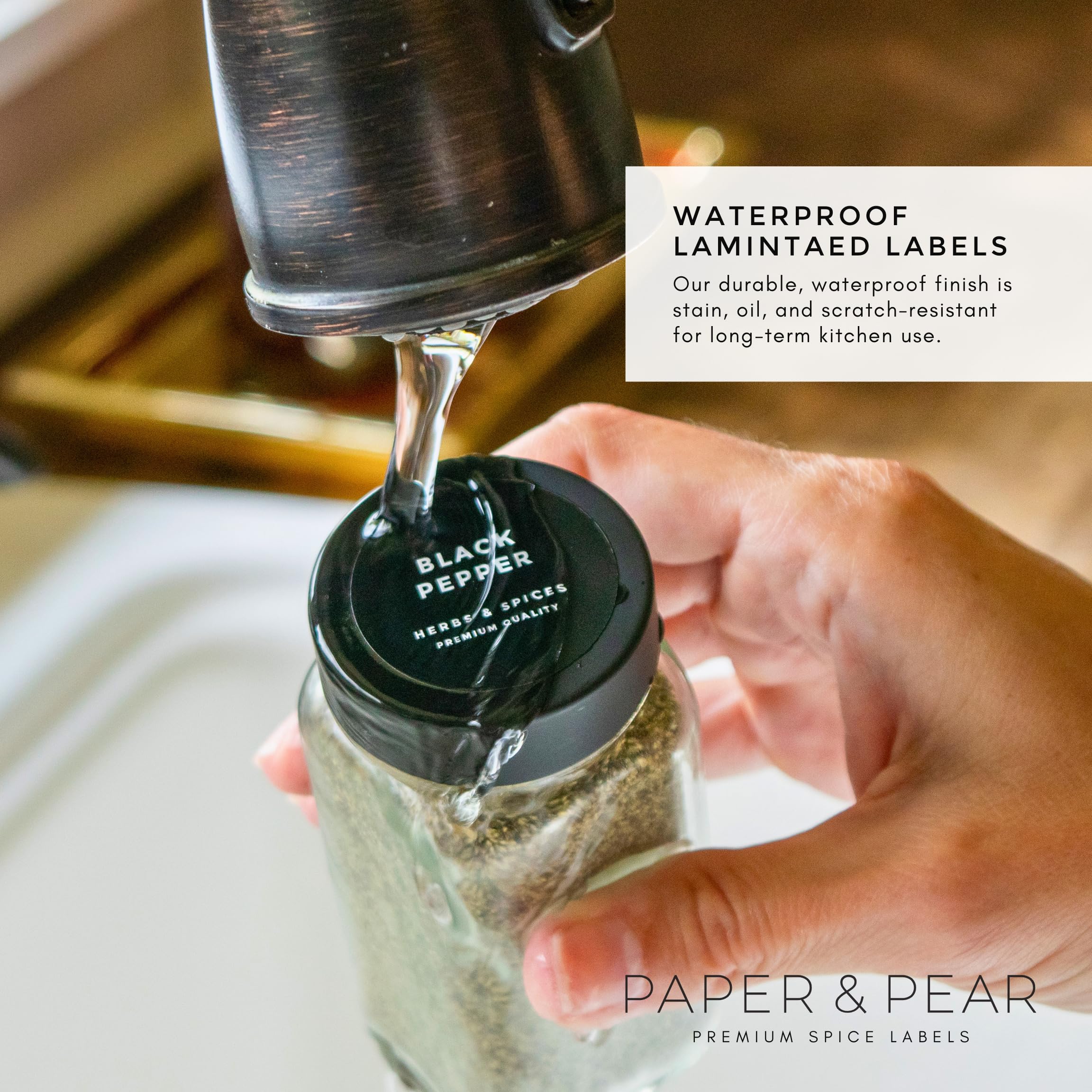 Waterproof Preprinted Round Black Spice Labels - Oil Resistant Pantry Stickers for Kitchen Organization (1.35 Inches, Set of 80) - Perfect for Home Improvement, Spice Jars, and Pantry Storage