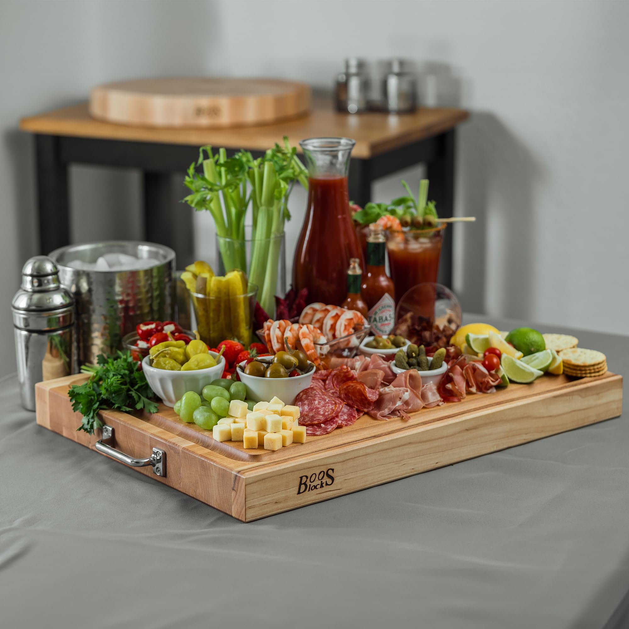 Premium John Boos Block Large Reversible Maple Wood Cutting Board with Metal Handles - 24