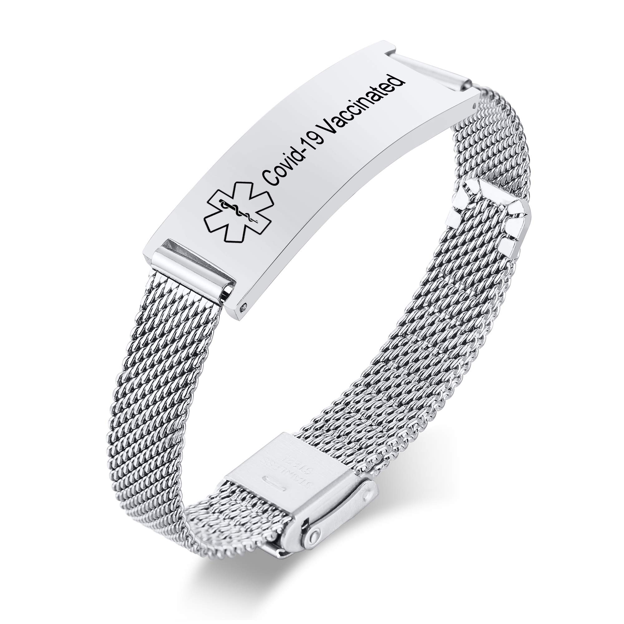 VNOX Adjustable Stainless Steel Medical Alert Bracelet for Men, Women & Kids - Free Engraving Emergency ID Wristband | Perfect for Diabetes, Allergies & Heart Conditions