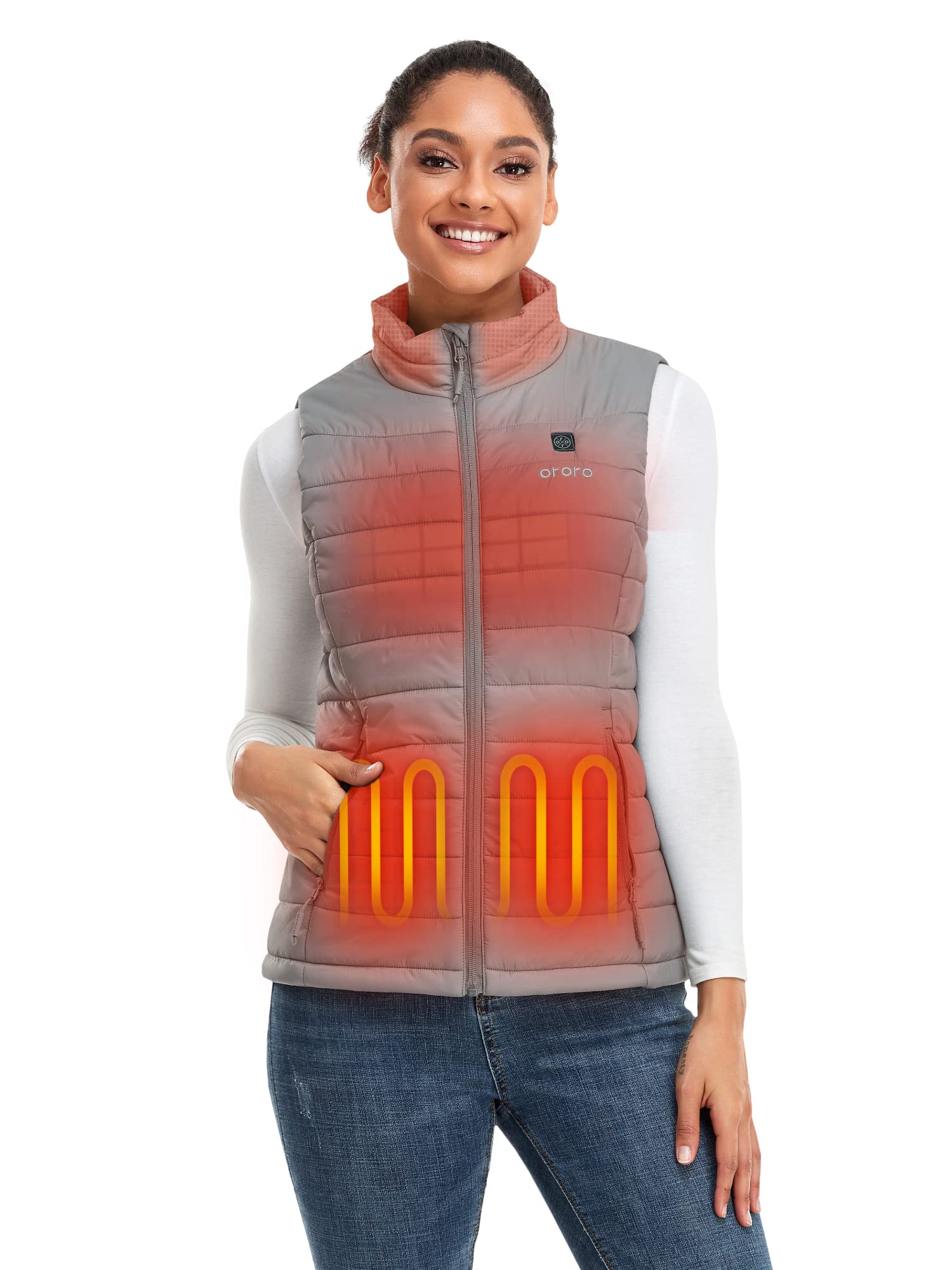 ORORO Women's Lightweight Heated Vest with USB Battery Pack - Winter Warmth for Outdoor Activities, Commuting & Travel (Charger Not Included)