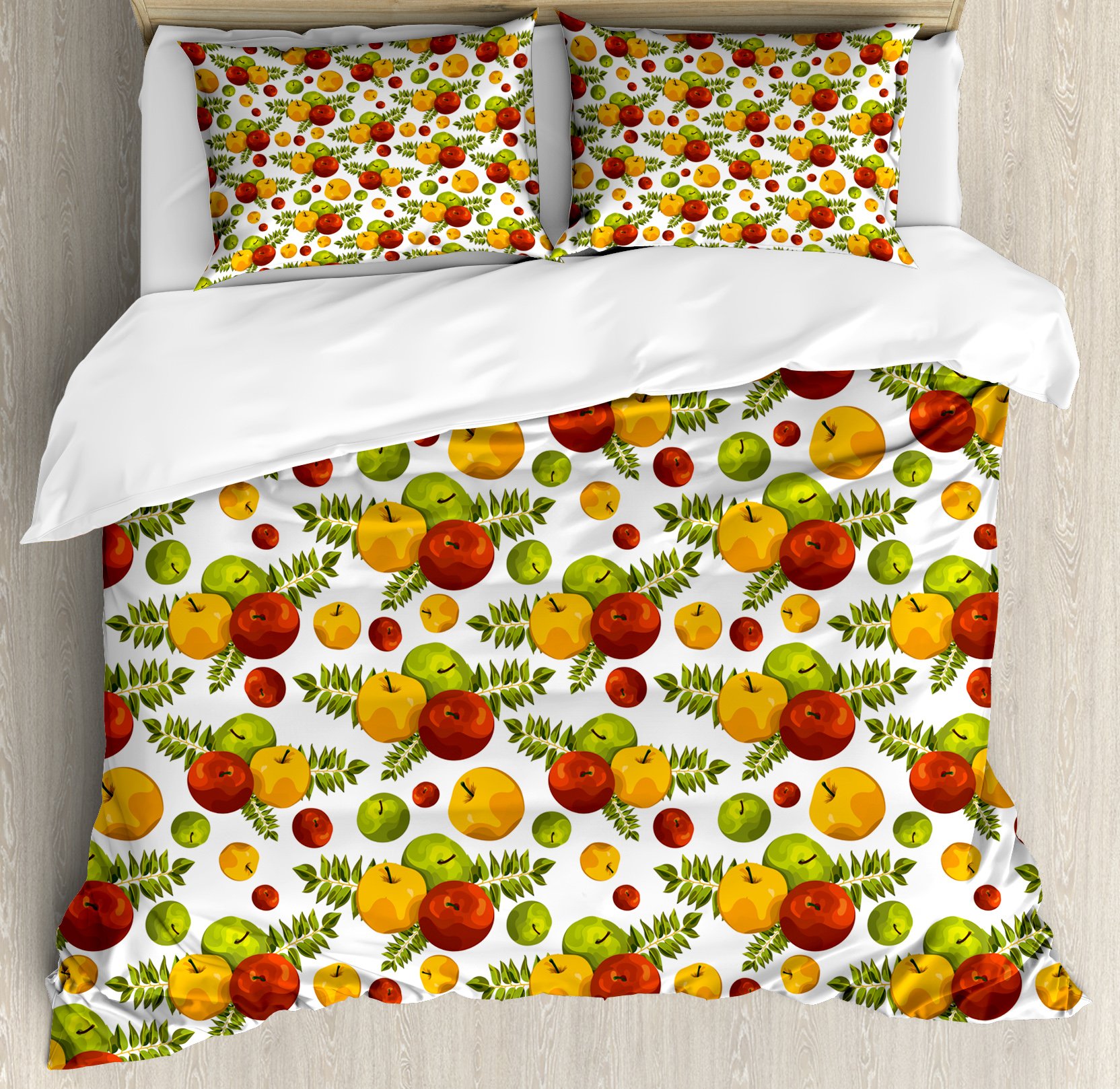 Ambesonne Fruits Duvet Cover Set - King Size 3 Piece Bedding with Apple Harvest Theme, Autumn Leaves Design in Burnt Sienna & Yellow | Perfect for Fall Decor, Cozy Bedroom Upgrade & Seasonal Home Styling
