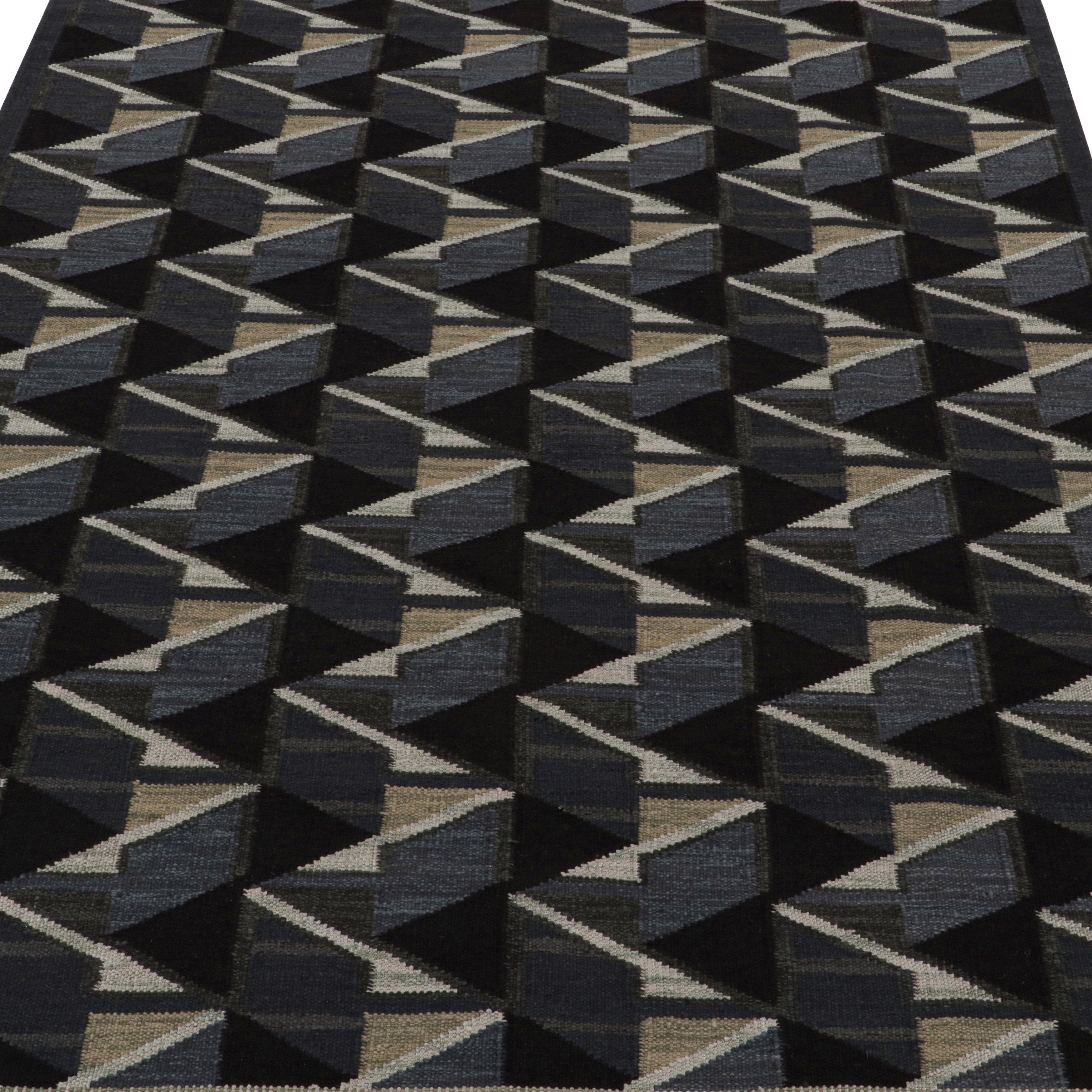 Stylish Black Geometric Swedish Flatweave Rug 8'2 x 10'1 - Perfect for Living Room, Bedroom & Office Decor