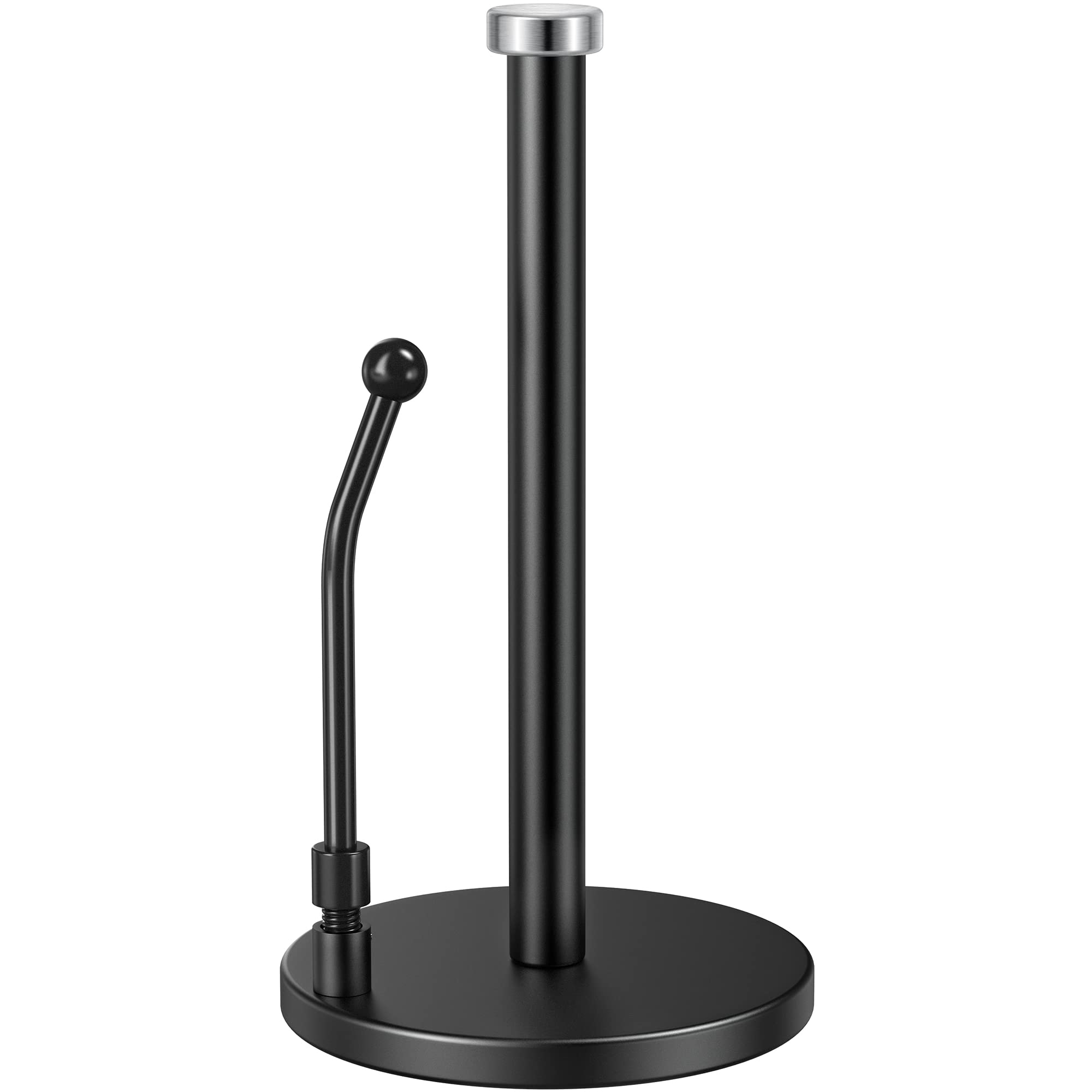 SMARTAKE Stainless Steel Paper Towel Holder with Weighted Non-Slip Base - Spring Arm Fits Most Paper Roll Sizes - Perfect for Kitchen Countertop, Dining Table & Office Break Room (Black)