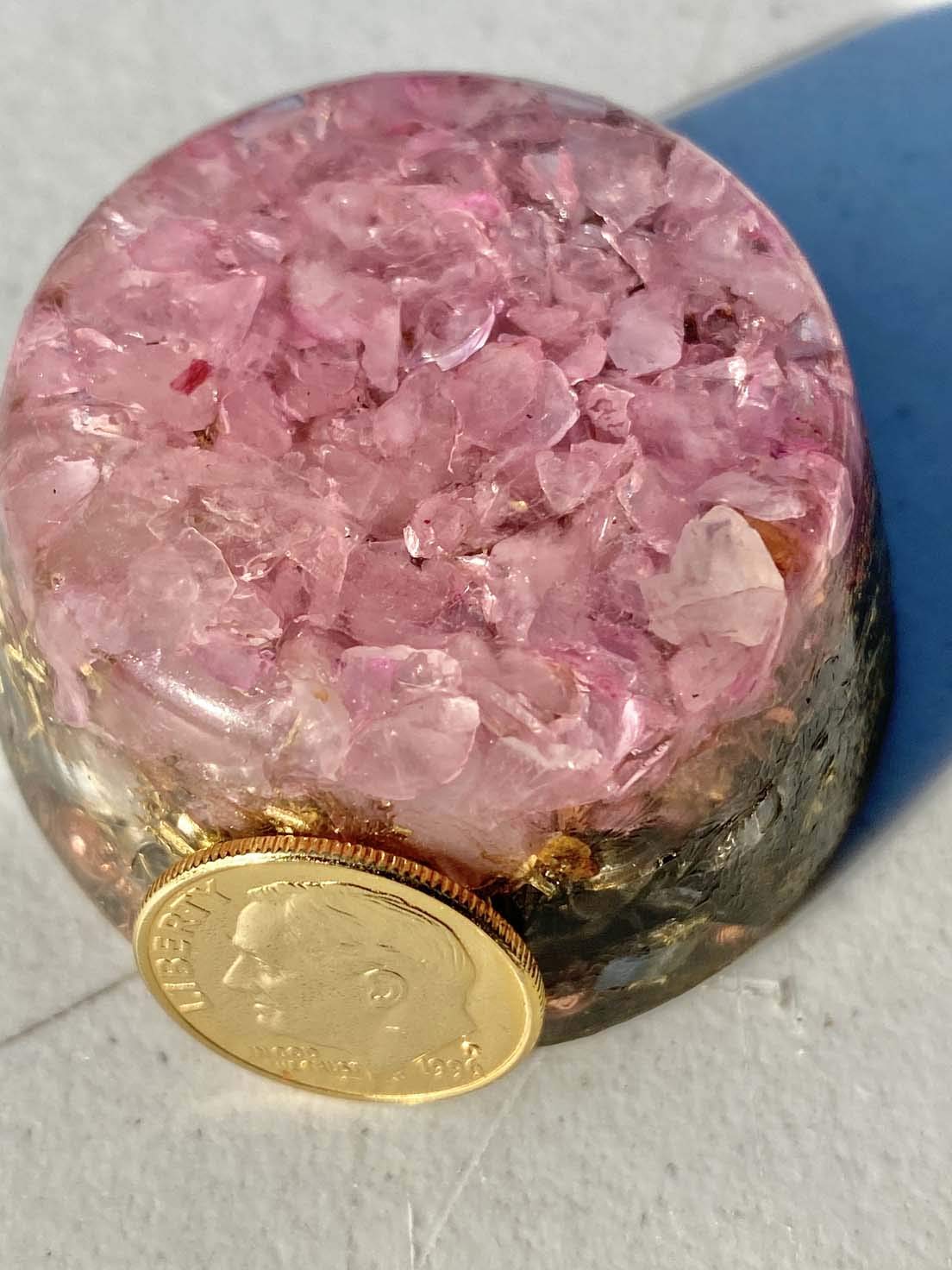 Pink Rose Quartz Small Single Crystal Tower - Orgone Generator Energy Accumulator with Beautiful Ingredients | Perfect Gift for Healing, Meditation & Positive Energy | Home Decor, Office Feng Shui, Reiki & Spiritual Practices