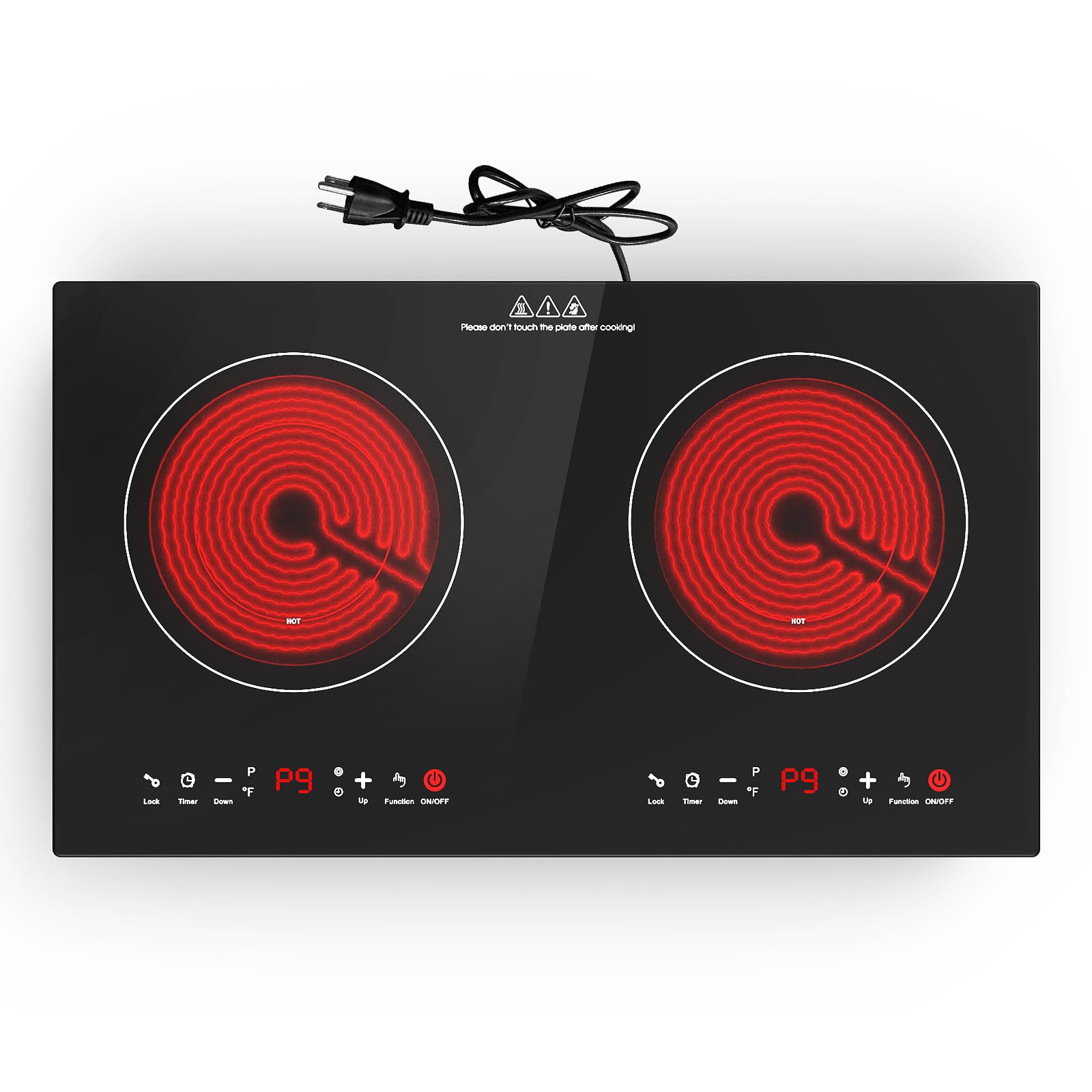 **24 Inch Electric Cooktop - 110V 2400W Built-in Ceramic Stove Top with 9 Power Levels & LED Touch Control - 2 Burner Desktop Induction Cooktop for Home, Kitchen, RV & Small Spaces**