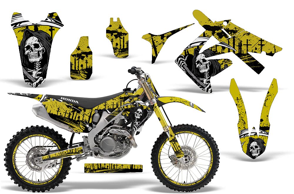 MX Dirt Bike Graphics Kit Sticker Decal with Rim Trim & Number Plates for Honda CRF250R 2010-2013 & CRF450R 2009-2012 - Reaper V2 Yellow Design | Motocross Racing & Off-Road Customization