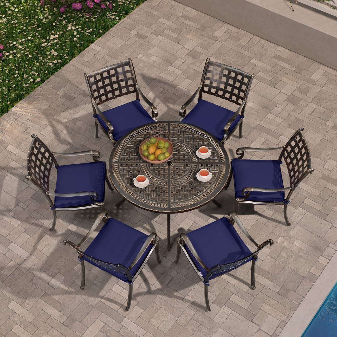 PURPLE LEAF 7-Piece Outdoor Dining Set - Cast Aluminum Patio Furniture with 6 Armchairs & 47
