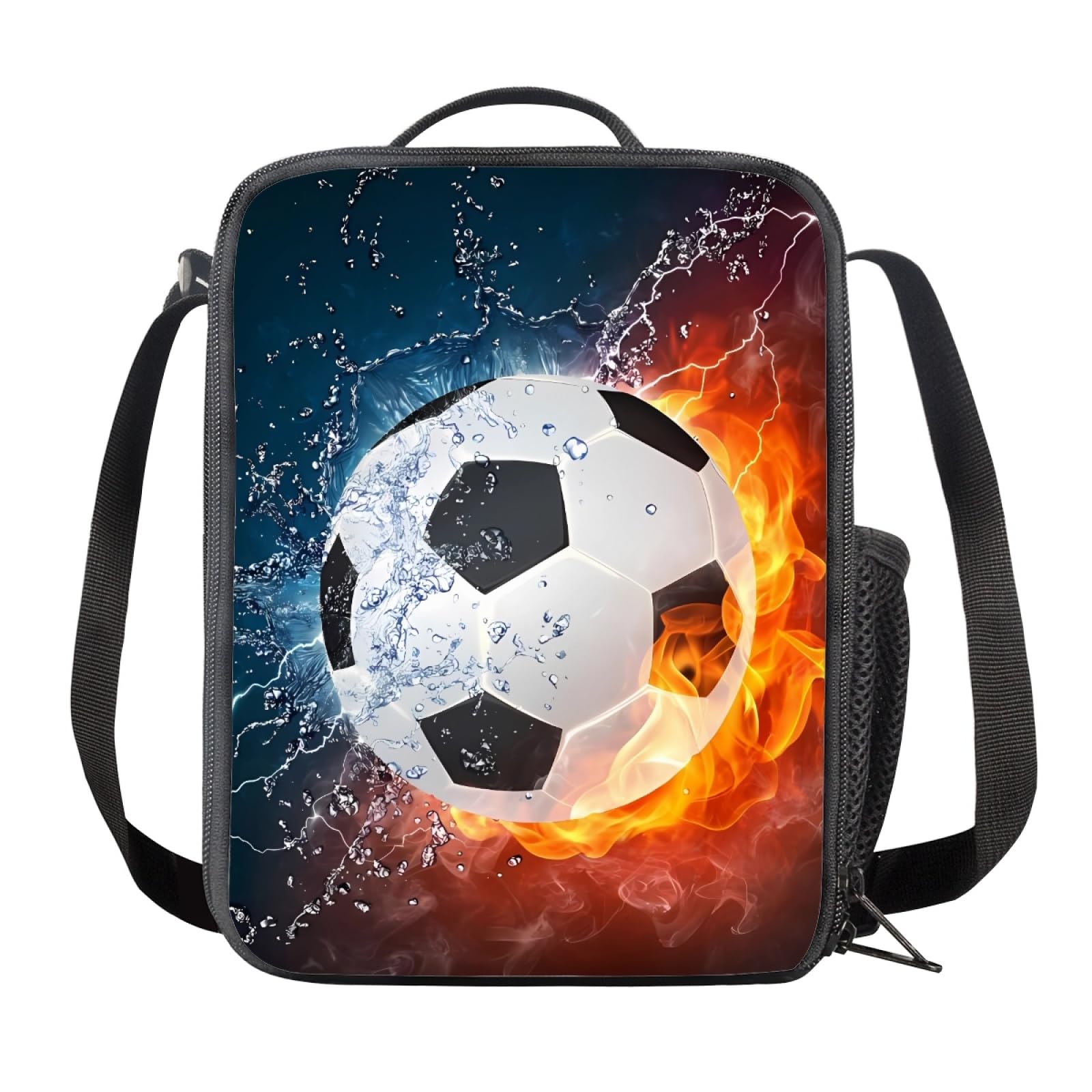 FOR U DESIGNS Insulated Soccer Lunch Box for Boys 8-12 | Reusable & Washable Football Lunch Bag | Leakproof School Lunchbox | Small Cooler Bag for Travel & Sports | Perfect for School, Picnics & Soccer Practice