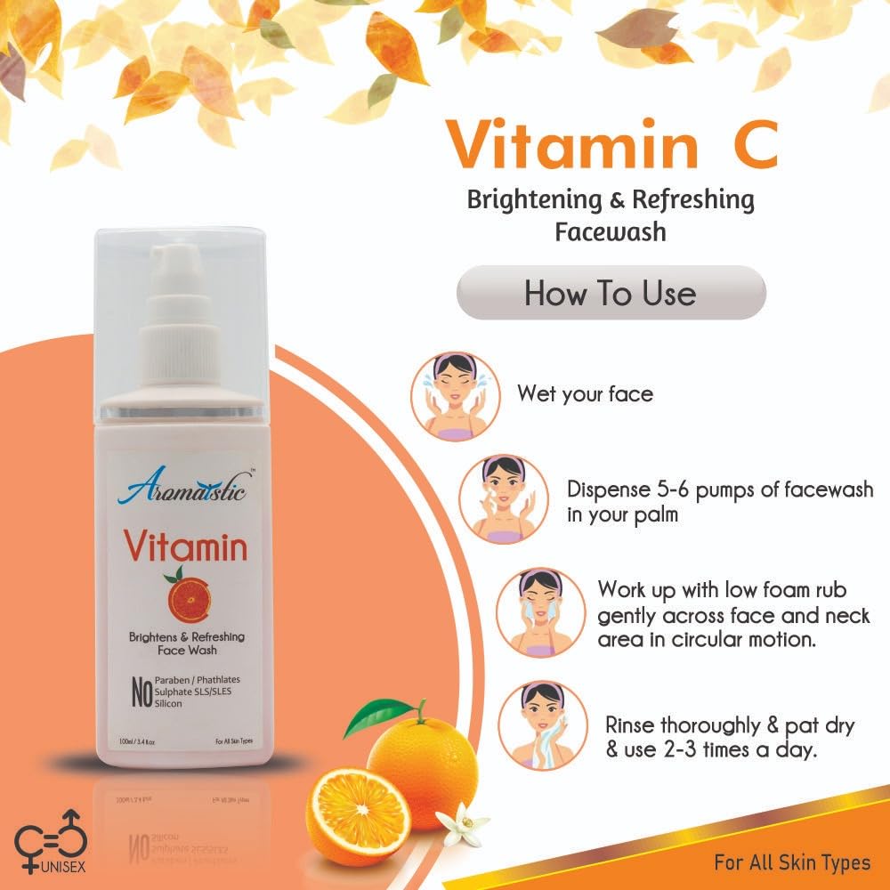 Vitamin C & Niacinamide Face Wash for Men & Women - Brightening, Acne Removal, Anti-Aging & Wrinkle Control - Paraben & Sulfate Free Cleanser for Dry Skin - Perfect for Daily Skincare Routine & Glowing Complexion