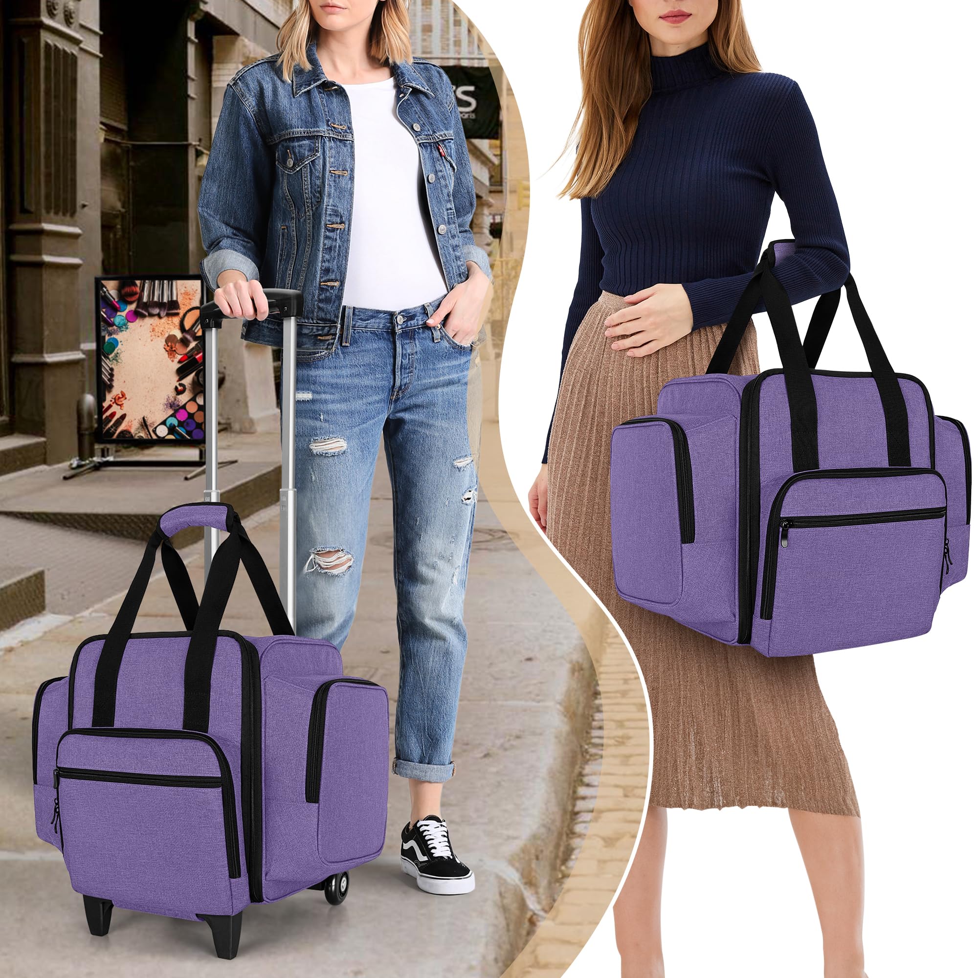 BAFASO Rolling Nail Polish Organizer Holds 144 Bottles - Portable Nail Polish Storage Case with Detachable Dolly & 3 Removable Trays (Patented Design, Purple) - Perfect for Salon, Home & Professional Nail Technicians