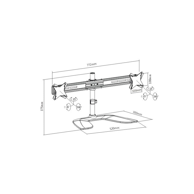 Brateck Lumi LDT02 T02 Adjustable Dual Monitor Stand for 13-32 Inch Screens - Ergonomic Free Standing Horizontal LCD Computer Desk Mount for Home & Office Workspace