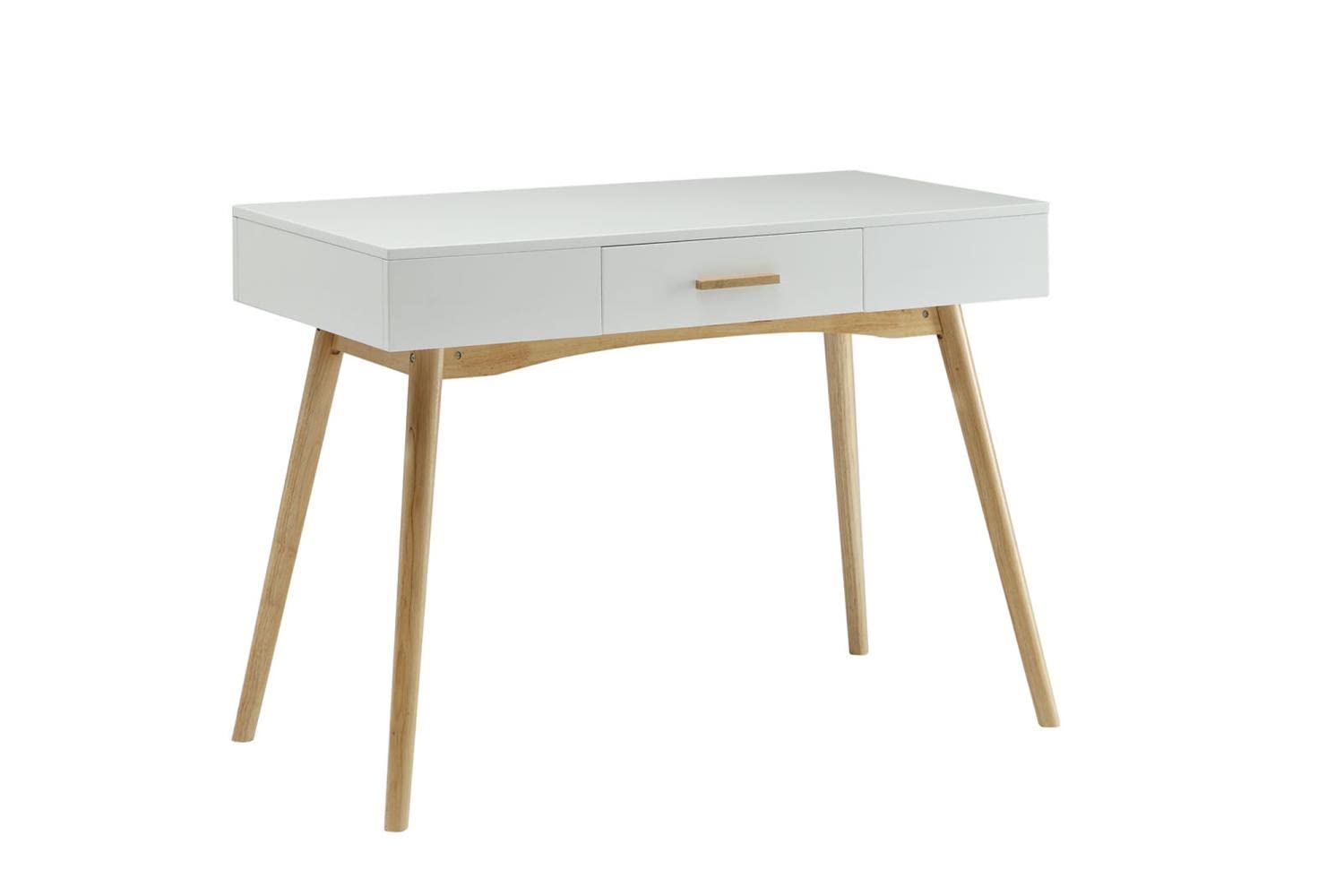 Convenience Concepts Oslo 1 Drawer Desk - White Modern Writing Desk for Home Office, Study & Small Spaces - Compact Computer Desk with Storage Shelf