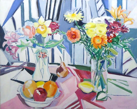 Karen Segal: Still Life with Stripes - Abstract Art Print for Modern Home & Office Decor - Perfect for Living Room, Bedroom, or Gallery Wall Display