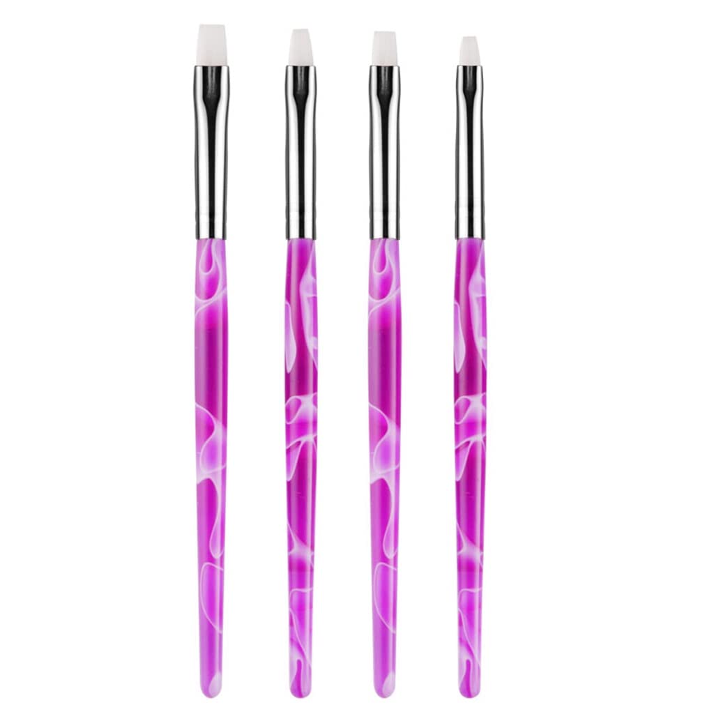 4Pcs Acrylic Nail Art Brushes - Flat Gel Polish Extension Pen for Drawing & Painting, Purple Spiral Tips - Professional Manicure DIY Tools for Salon & Home Use