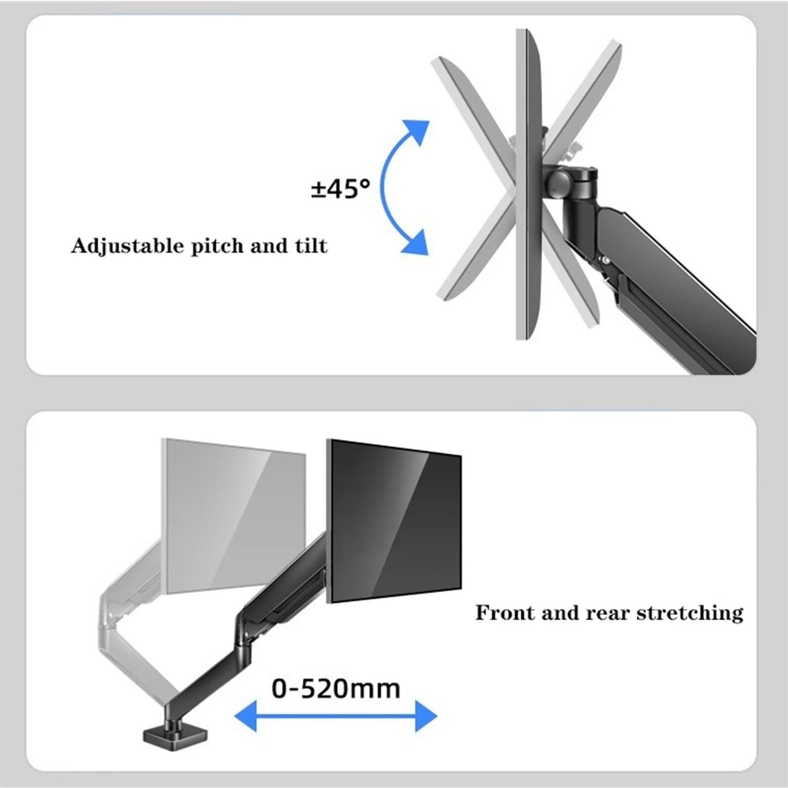 Heavy Duty Single Monitor Desk Mount - Fully Adjustable Ultrawide Monitor Arm for 17-49 Inch Screens up to 33lbs, VESA 75/100mm Compatible (Black) - Perfect for Home Office, Gaming Setup & Workspace Ergonomics