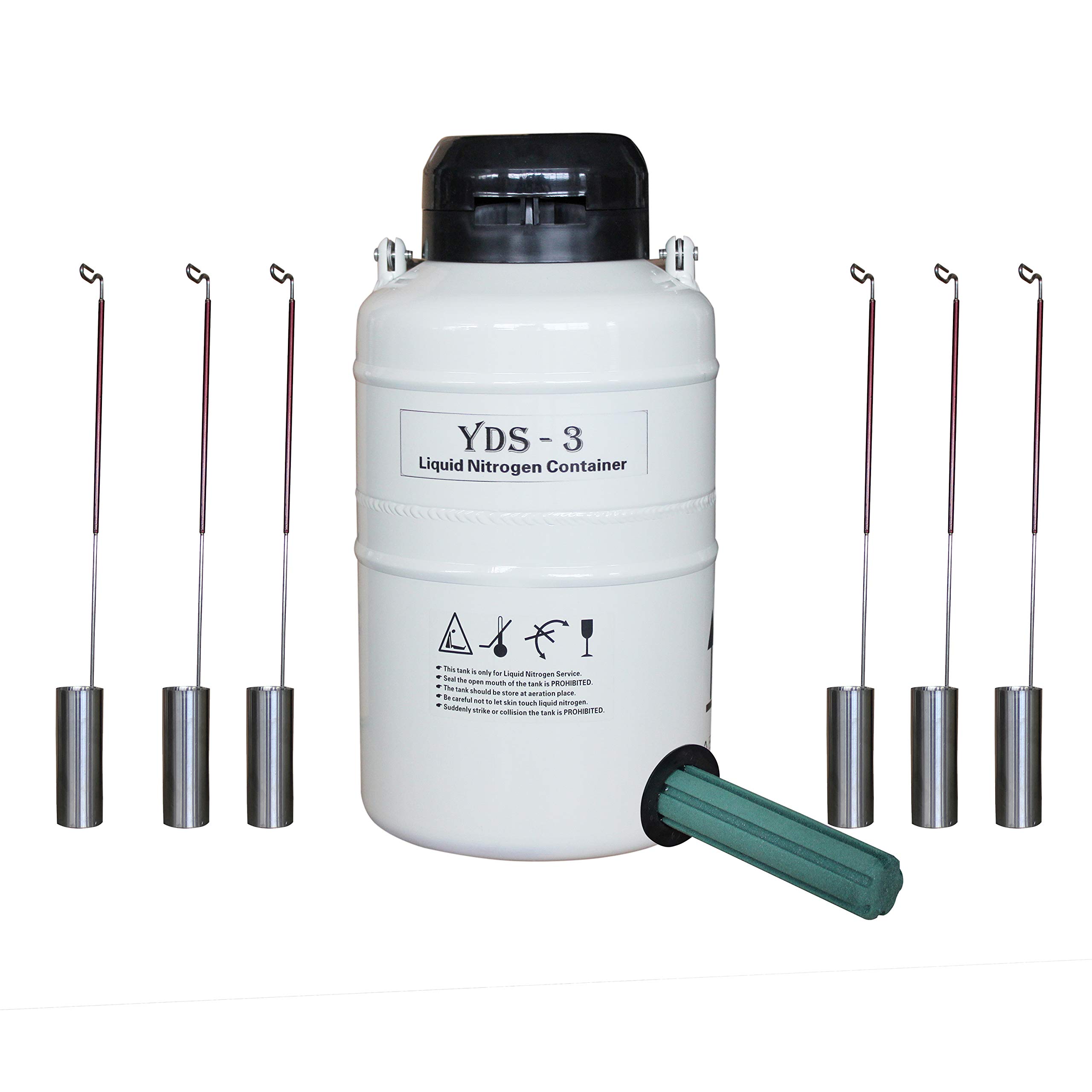 HFS (R) 3L Cryogenic Liquid Nitrogen Tank (LN2 Dewar) with 6 Canisters, Shoulder Straps & Carry Bag - Perfect for Lab Storage, IVF Transport & Medical Sample Preservation