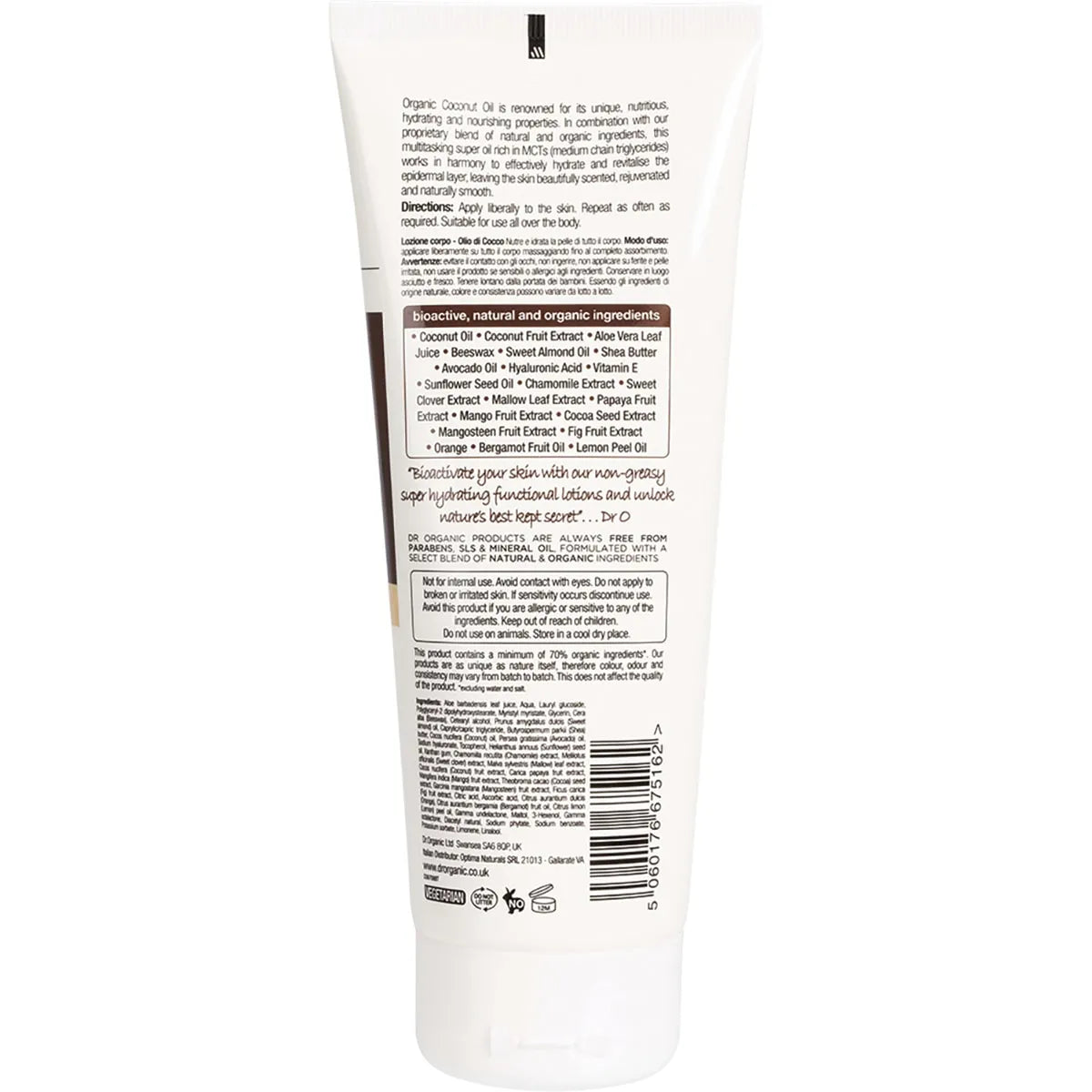 Dr Organic Skin Lotion with Organic Virgin Coconut Oil - Hydrating & Nourishing Moisturizer for Dry, Sensitive Skin | Perfect for Daily Face & Body Care, Massage & Aromatherapy
