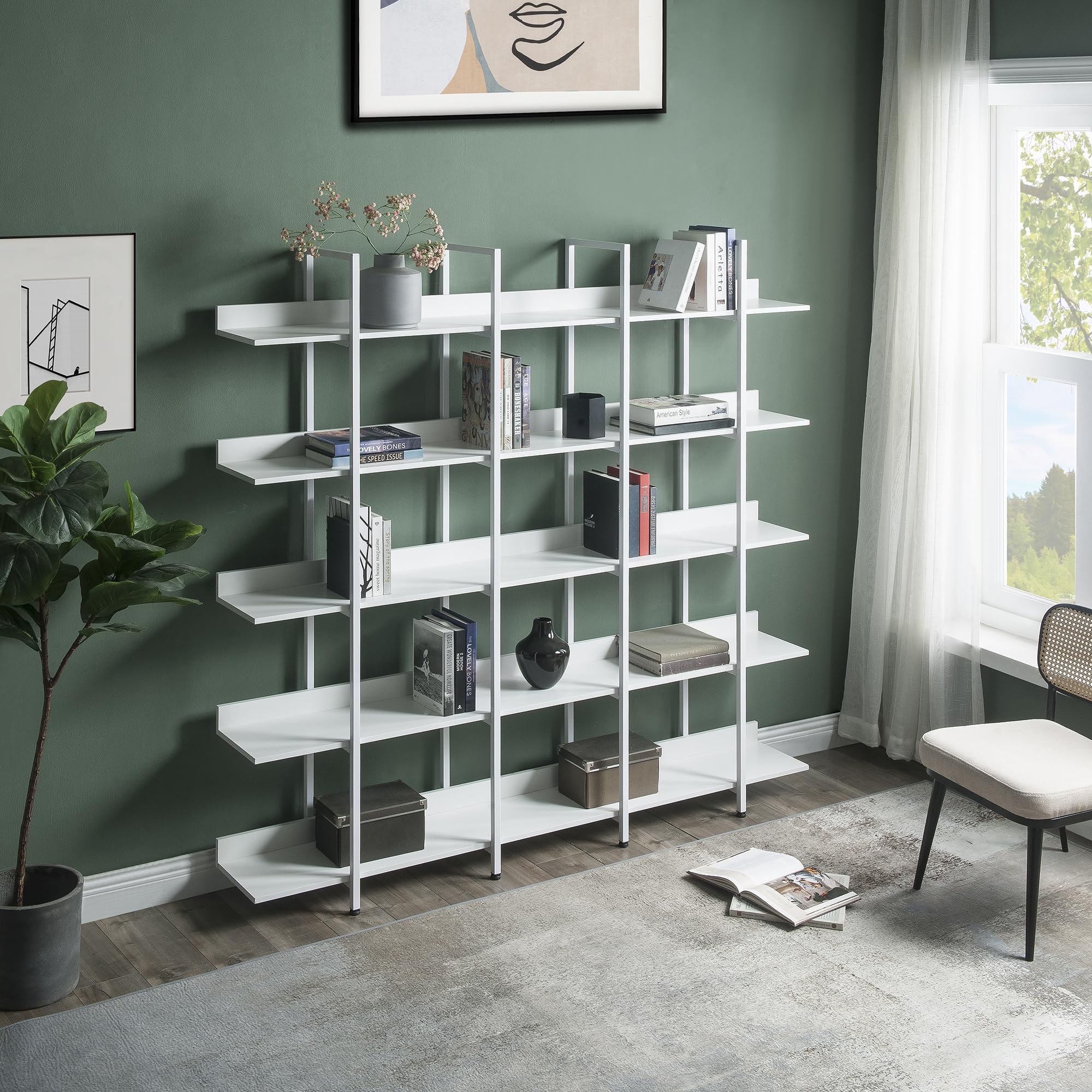 Merax 5-Tier White Bookshelf - Modern Wooden Bookcase & Storage Shelf for Study, Home Office, Living Room - Perfect for Organizing Books, Decor & Office Supplies