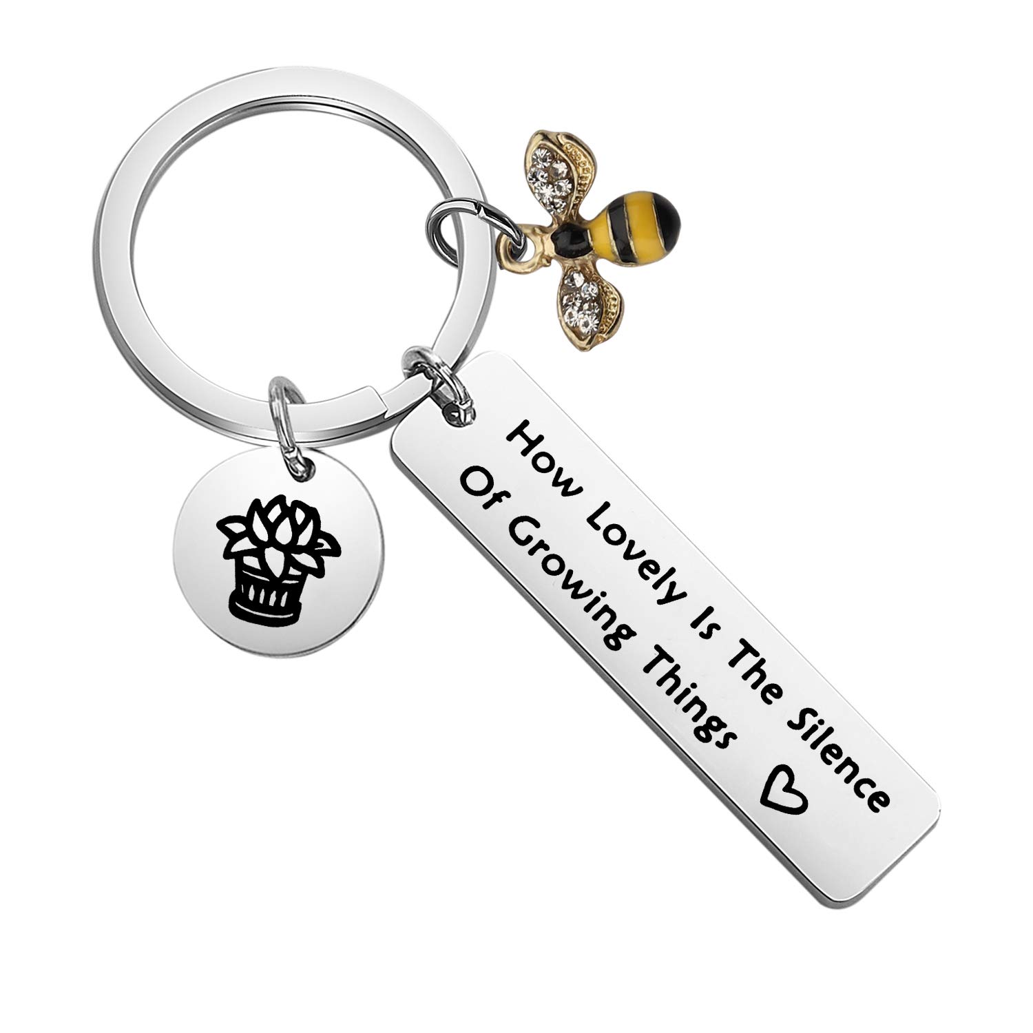 BEKECH Gardening Keychain - Thoughtful Gift for Plant Lovers & Gardeners - 'How Lovely Is The Silence of Growing Things' Engraved Charm - Perfect for Birthdays, Mother's Day & Gardening Enthusiasts