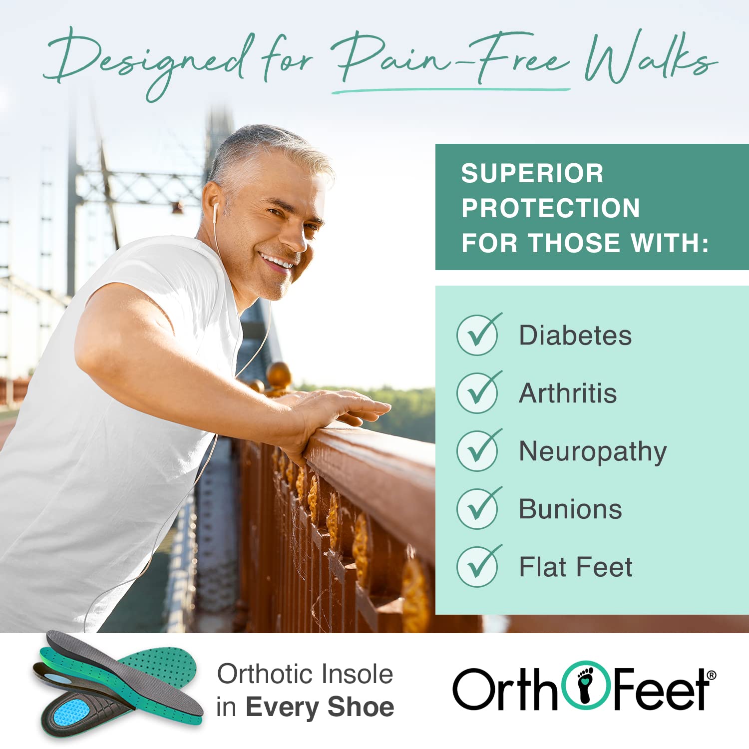Orthofeet Men's Orthopedic Sneakers with Knit Edge - Comfortable Walking Shoes for Plantar Fasciitis, Arch Support & Pain Relief - Ideal for Walking, Travel & Everyday Wear