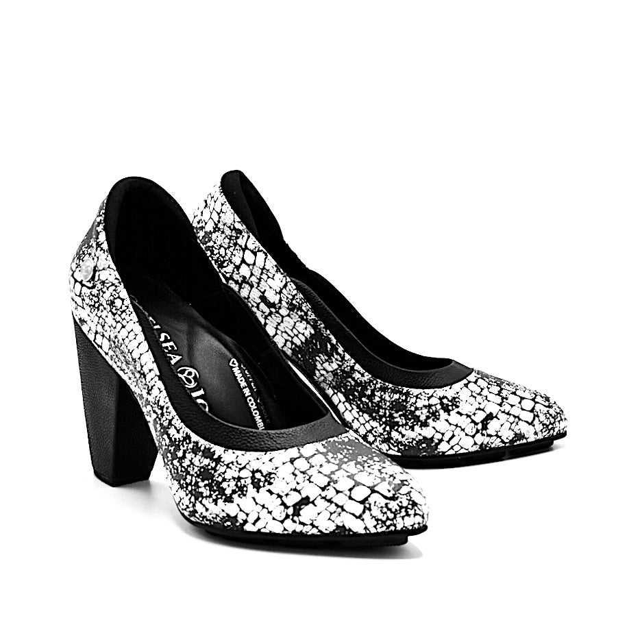 RHYTHM High Heel Shoes - Black & White Printed Leather Pumps for Women | Perfect for Parties, Weddings & Evening Events
