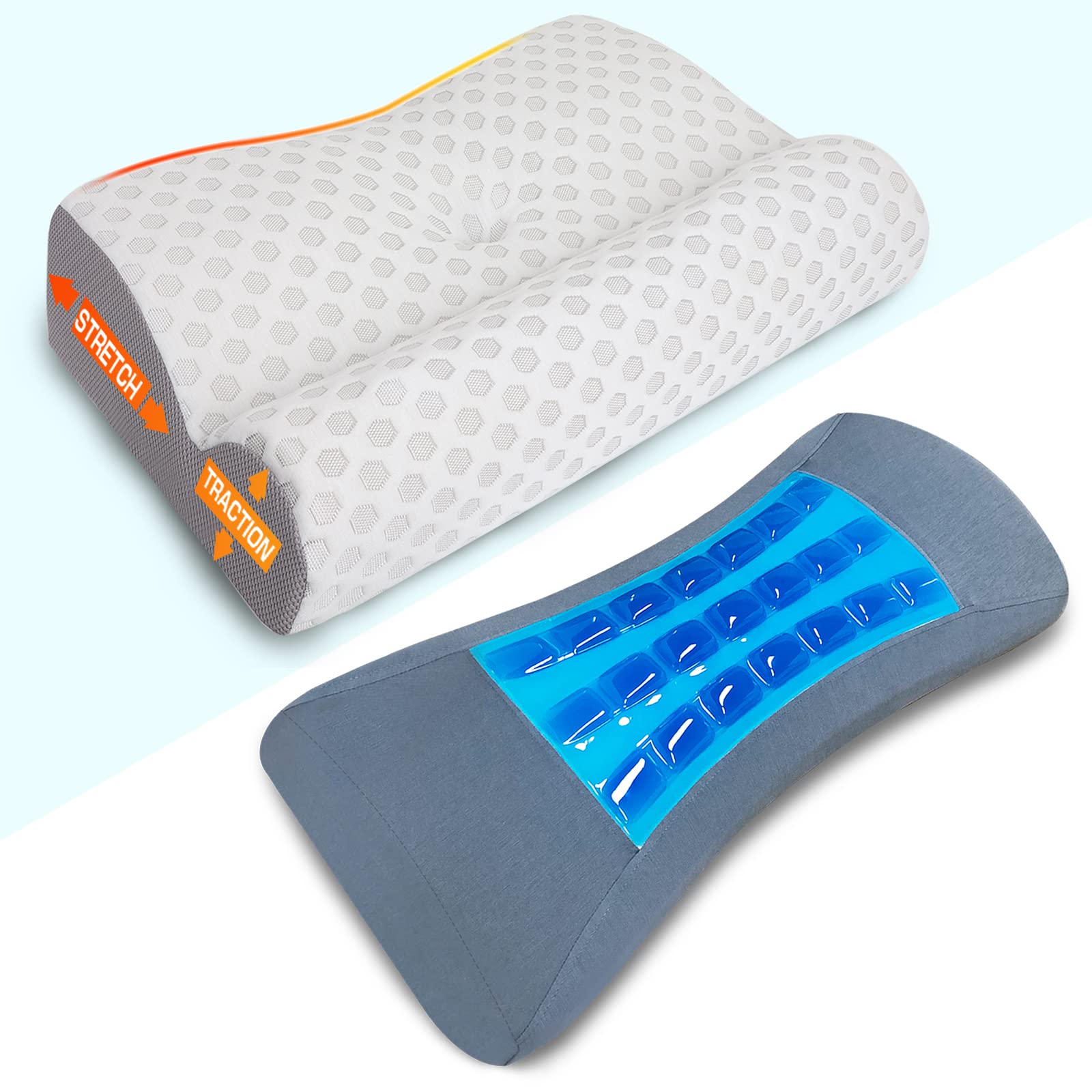 Orthopedic Gel Lumbar Support Pillow for Back Pain Relief - Memory Foam Neck Pillow for Sleeping, Travel & Office Chair - Ergonomic Back Cushion for Car Seat, Home & Work Comfort