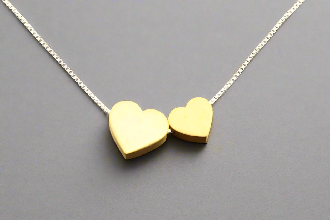 Sterling Silver Double Heart Necklace with 22K Gold Finish - Perfect for Valentine's Day Gifts, Anniversaries & Romantic Occasions