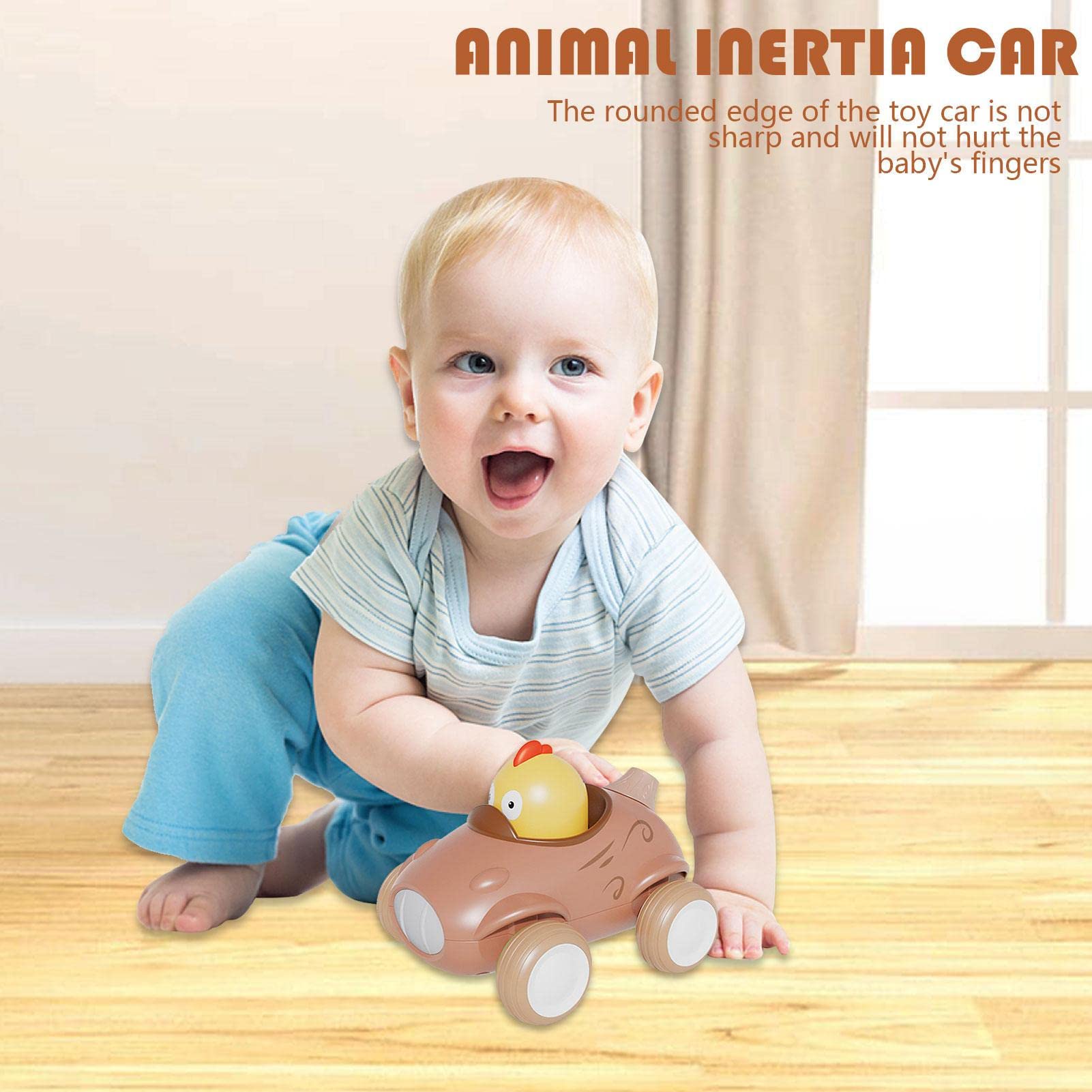 TOSIER Toddler Car Toys with Lights & Sounds | Inertia Push & Pull Vehicles for Kids & Pets - Fun Learning & Interactive Play for Indoor & Outdoor Activities