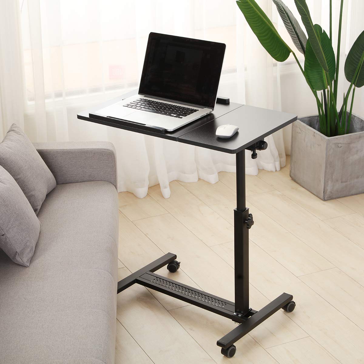 TigerDad Adjustable Over Bed Table with Wheels - Rolling Laptop Desk, Hospital Tray Table, Sofa Side Table for Home Office & Bedroom (Black) | Perfect for Working, Eating, Reading in Bed or Recovering Patients