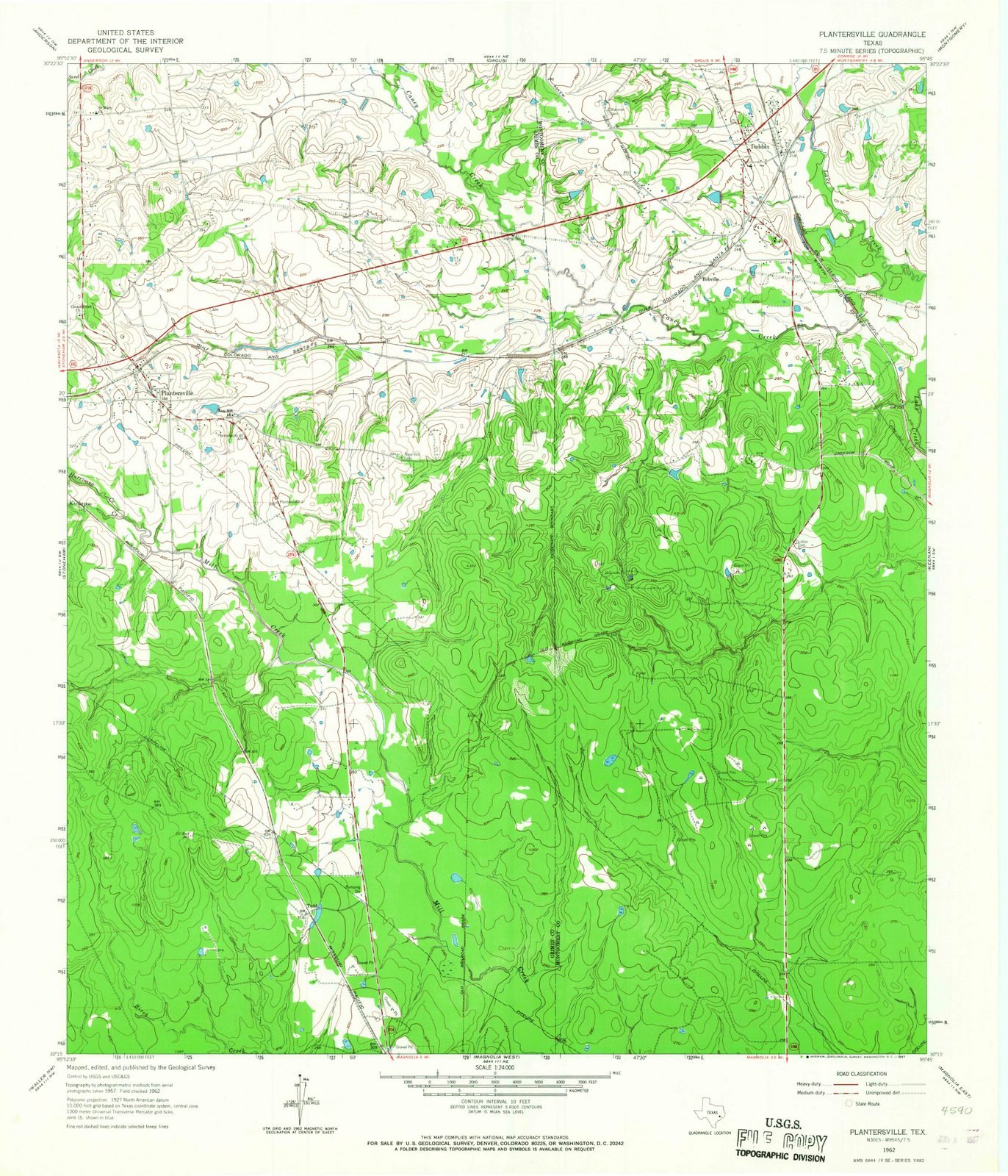 1962 Plantersville Texas USGS Historical Topographic Map - Vintage Wall Art Decor 44x53 Inches - Perfect for Home Office, Living Room & Gifts for Map Lovers