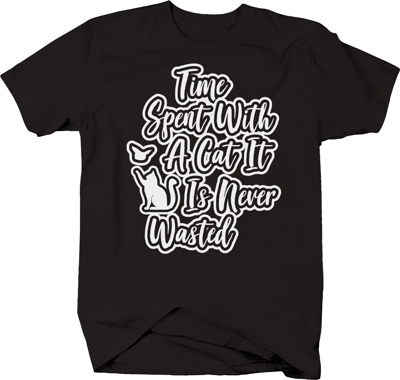 Time Spent with a Cat is Never Wasted T-Shirt - Funny Cat Lover Tee for Men - Black Cotton Graphic T-Shirt - Perfect Gift for Cat Owners & Pet Lovers
