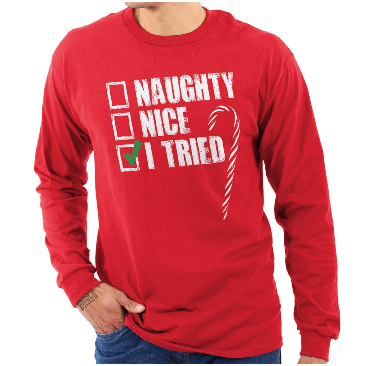 Classic Tease Christmas Checklist Naughty & Nice Long Sleeve T-Shirt for Men & Women - Perfect Holiday Party Outfit & Festive Gift Idea