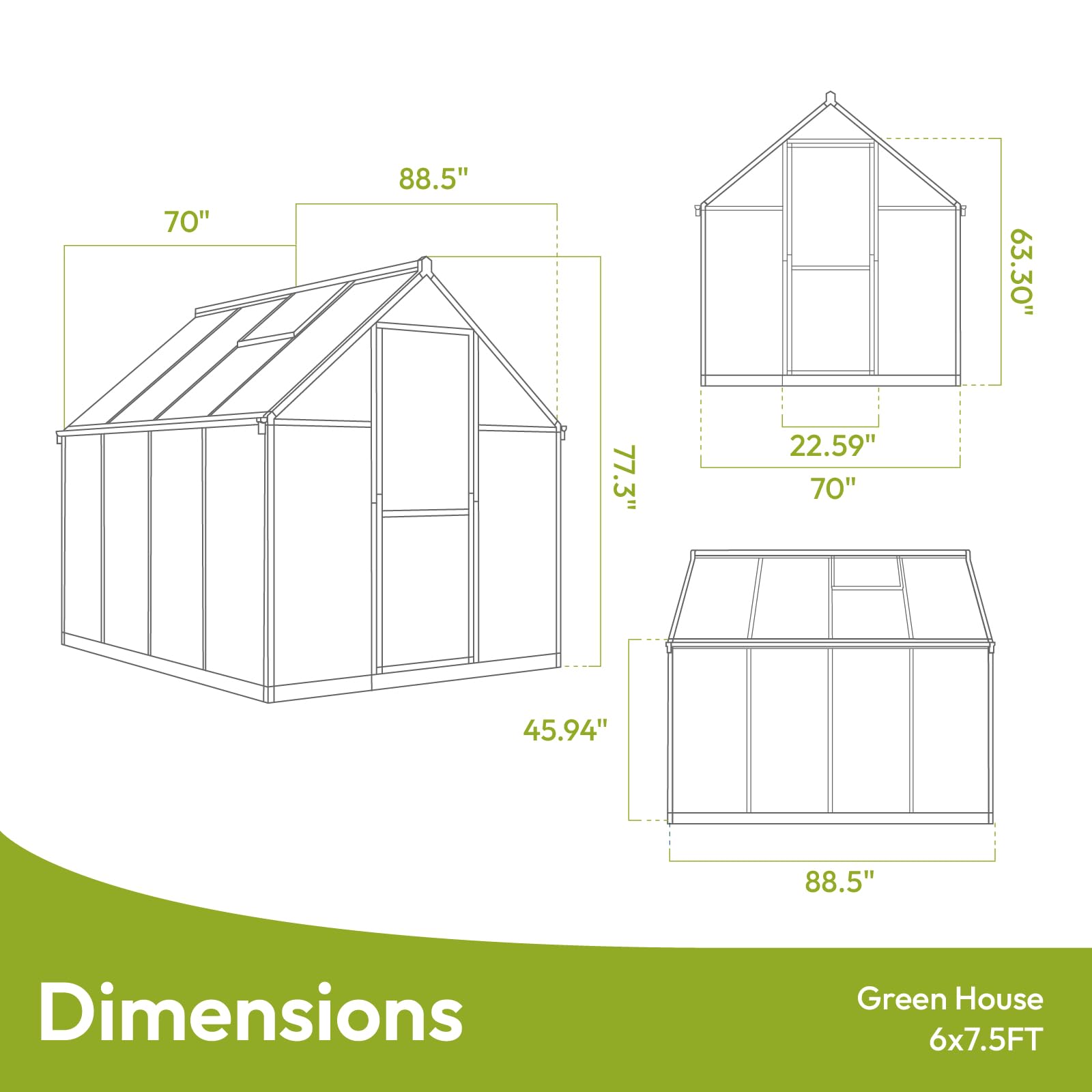 6x7.5 FT Polycarbonate Walk-in Greenhouse - Quick Setup Aluminum Frame with Roof Vent - Durable Outdoor Greenhouse for Gardening, Backyard & Plant Protection - Perfect for Seed Starting, Herb Growing & Year-Round Gardening