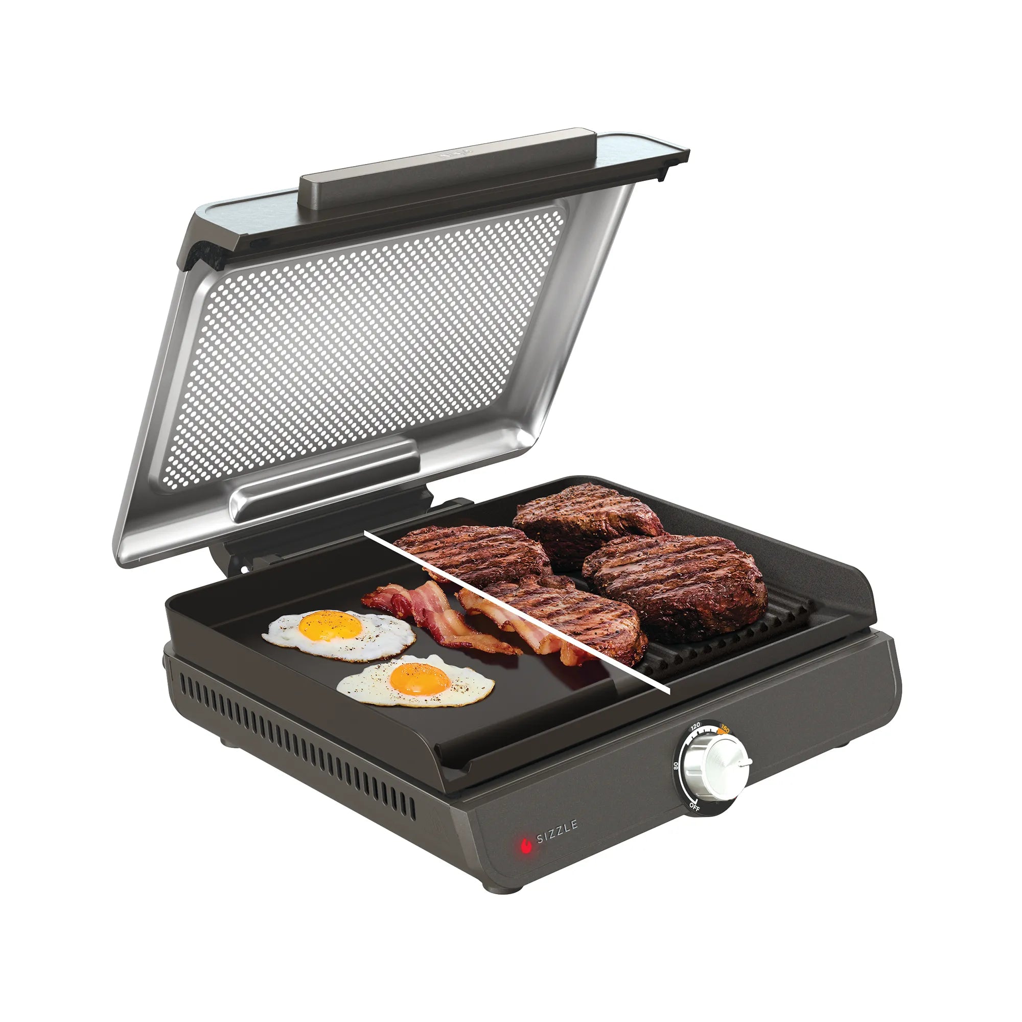 Ninja Sizzle Indoor Electric Grill with Flat Plate - Perfect for Healthy Cooking, Paninis, Steaks & Family Meals in Small Spaces