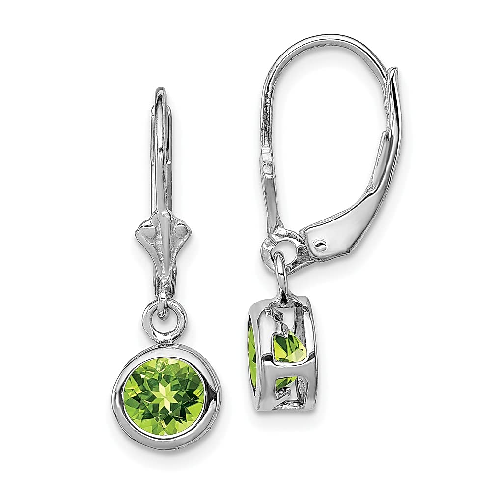 925 Sterling Silver 6mm Round Green Peridot Leverback Earrings for Women - Dangle Drop Fine Jewelry Gift for Her - Perfect for Weddings, Parties & Special Occasions