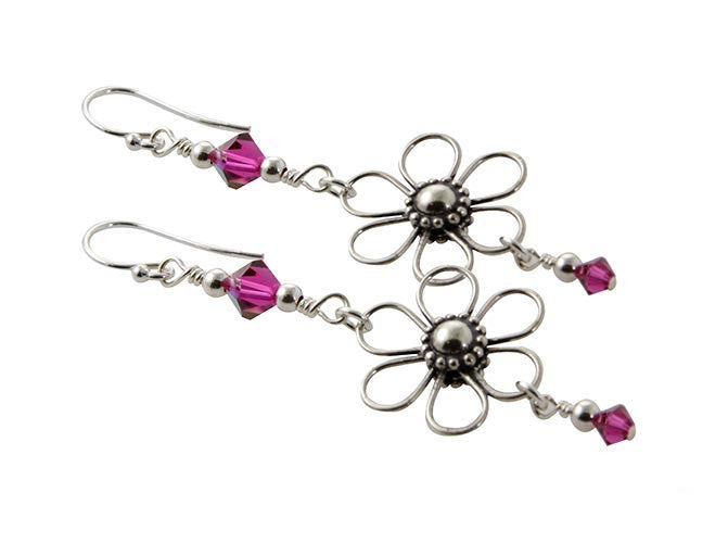 Enchanting Pink Floral Crystal Earrings for Women - Elegant Dangle Drop Earrings with Sparkling Rhinestones - Perfect for Weddings, Parties & Special Occasions