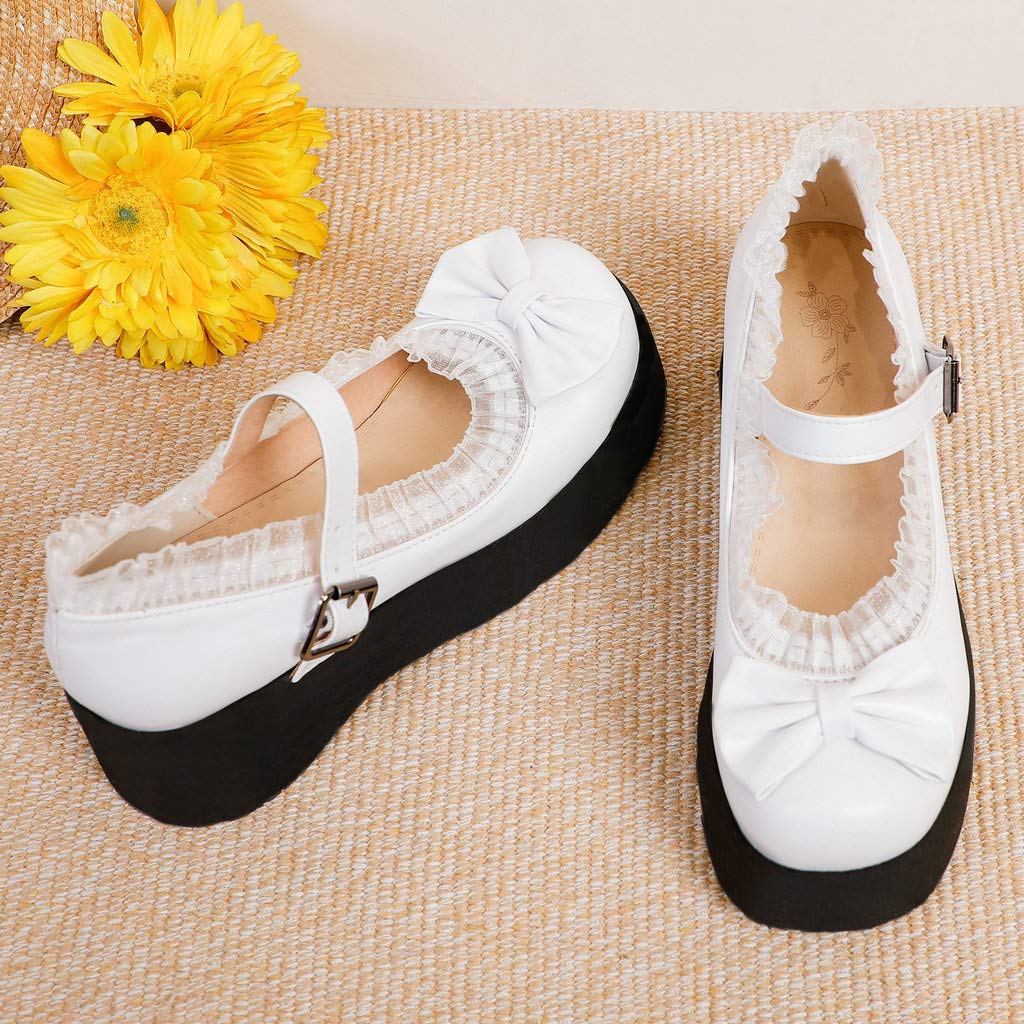 KOKOMOMO Women's Cute Gothic Bow Platform Mary Jane Shoes - Chunky Wedge Heel for Gothic Fashion, Kawaii Style & Alternative Outfits - Perfect for Cosplay, Lolita Fashion & Dark Aesthetic Outfits