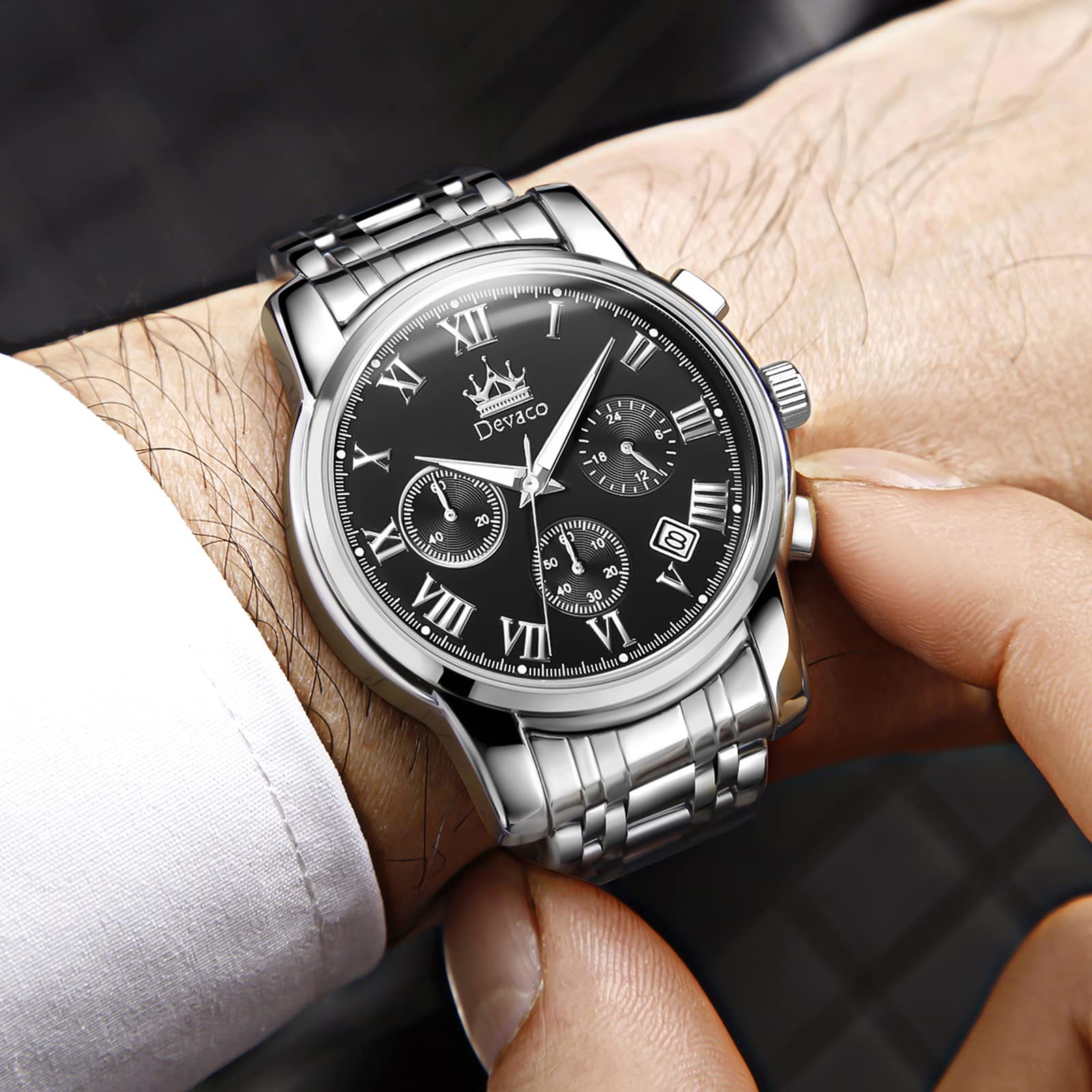 Premium Men's Quartz Watch - Stainless Steel Waterproof Chronograph with Night Light & Calendar - Ideal for Business, Casual & Outdoor Activities