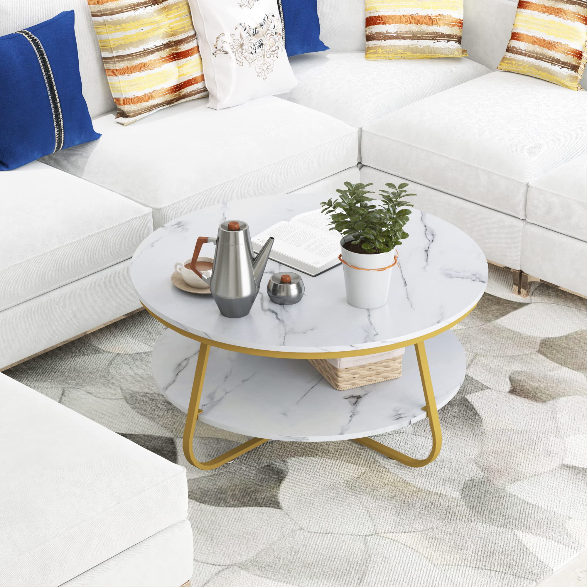 Modern Round Coffee Table with Storage - 35.4