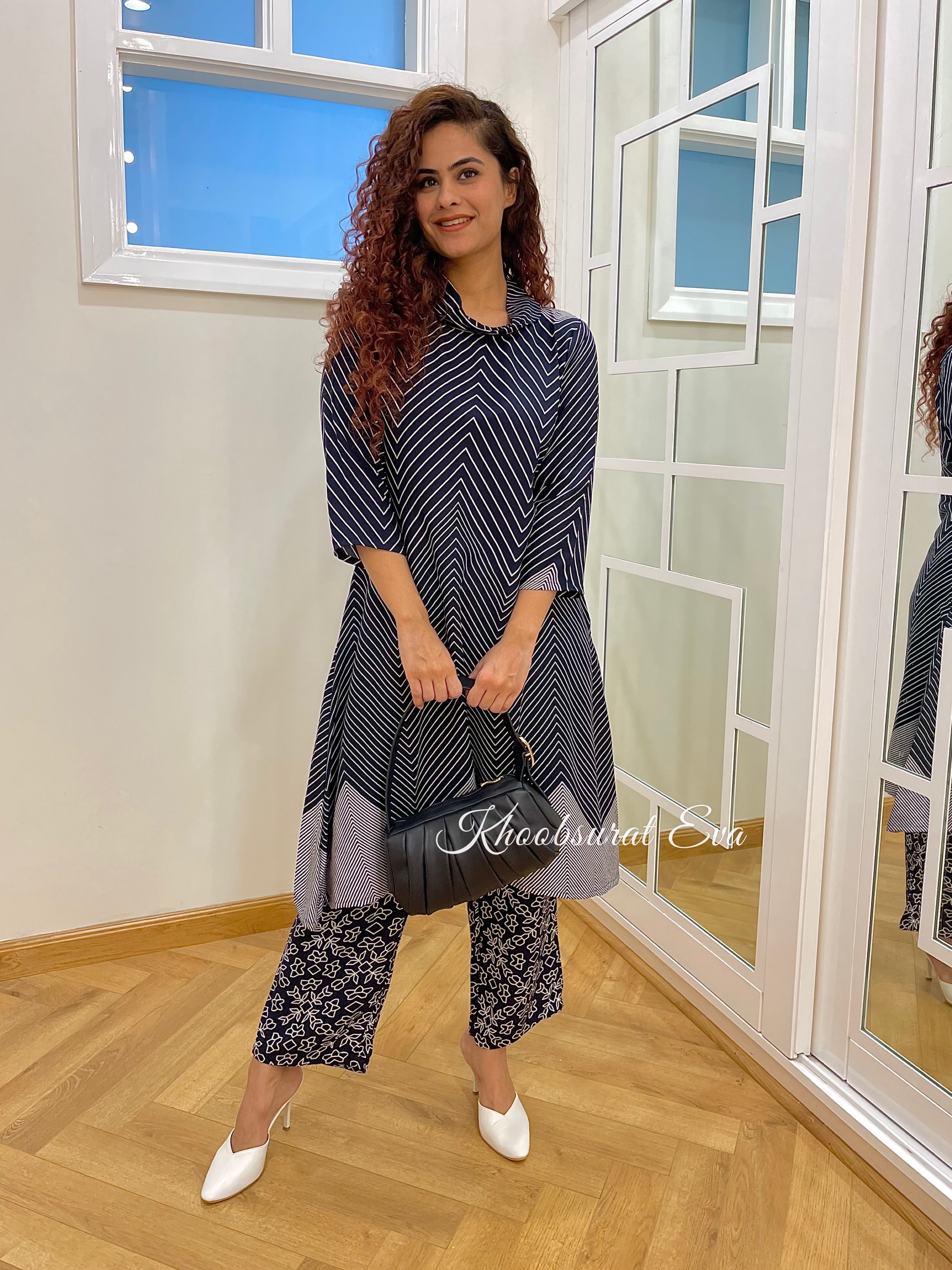 Navy Printed Versatile Coord Set for Women - Stylish Matching Outfit for Casual Wear, Travel & Everyday Fashion