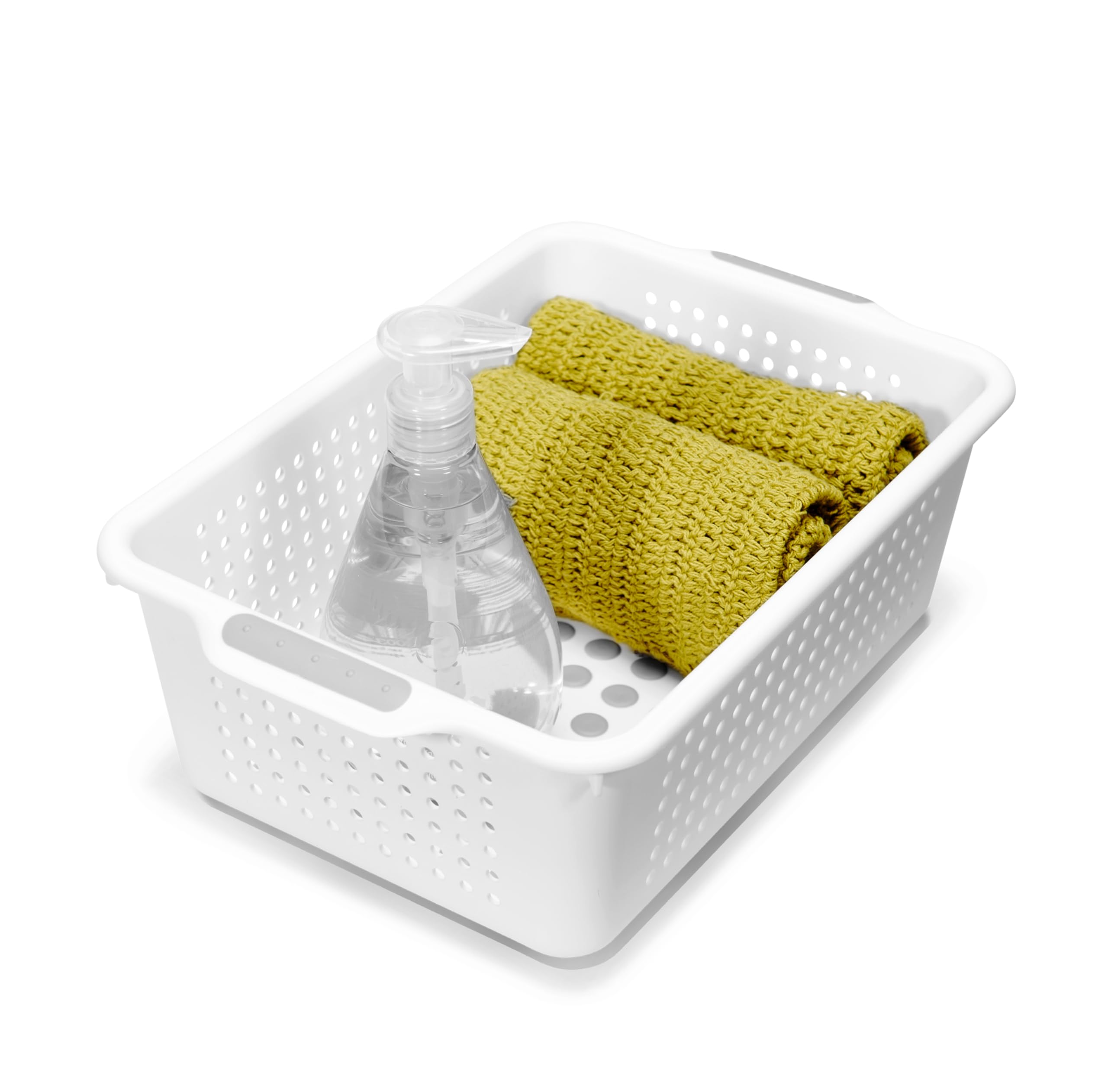 madesmart Classic Storage Basket - Small White Organizer for Cabinet, Closet, Pantry (12.1