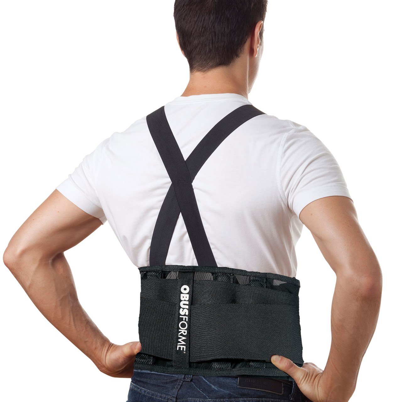 ObusForme Back Support Belt with Built-in Lumbar Support - Adjustable Lower Back Brace for Men & Women - Breathable Lightweight Design with Removable Suspenders (Small/Medium) - Ideal for Office Work, Driving, and Heavy Lifting