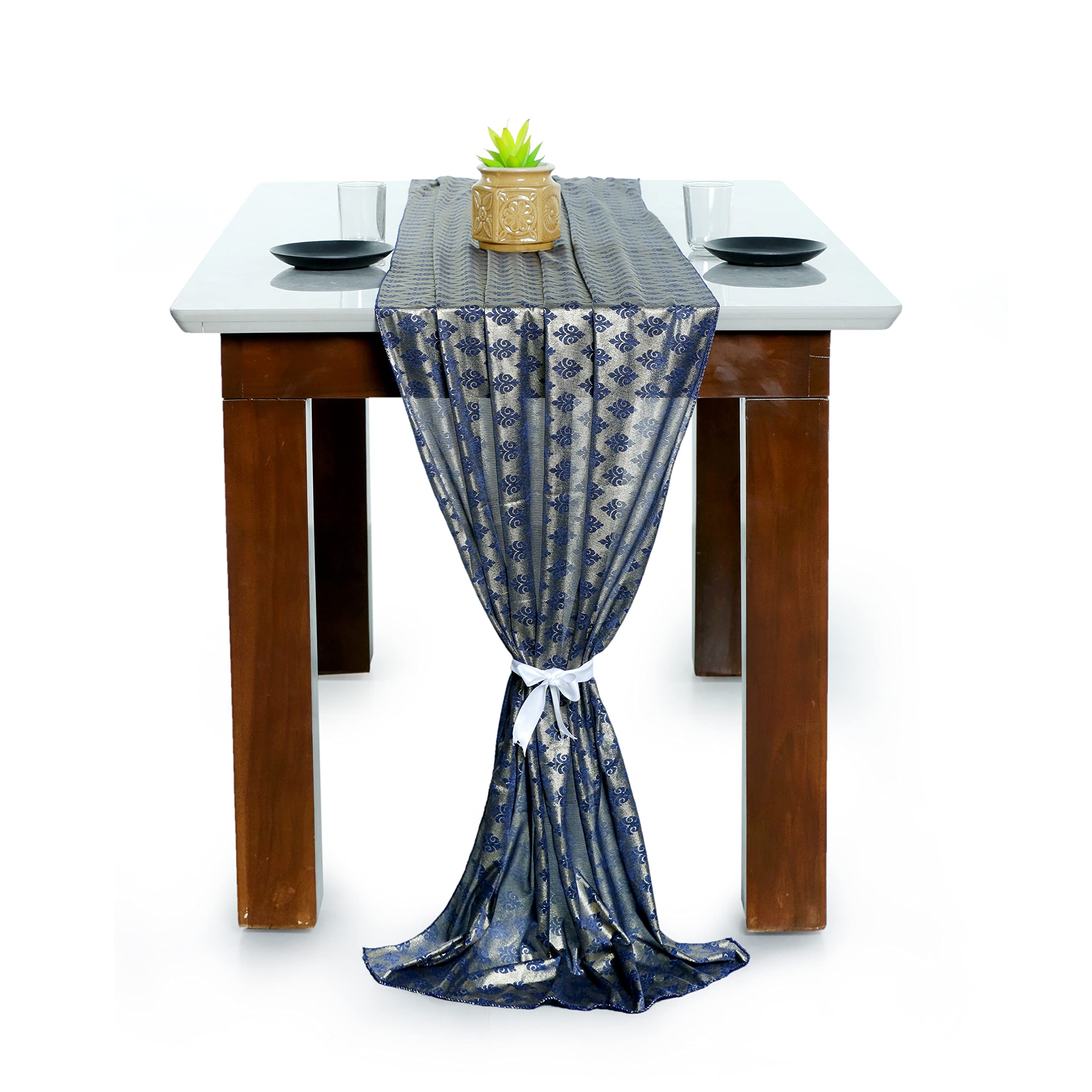 Premium 15-Pack Gold Foil Wedding Table Runners - 20x120 Inch Navy Blue Banquet Decor for 10ft Tables | Elegant Wedding Reception, Anniversary & Special Event Decoration