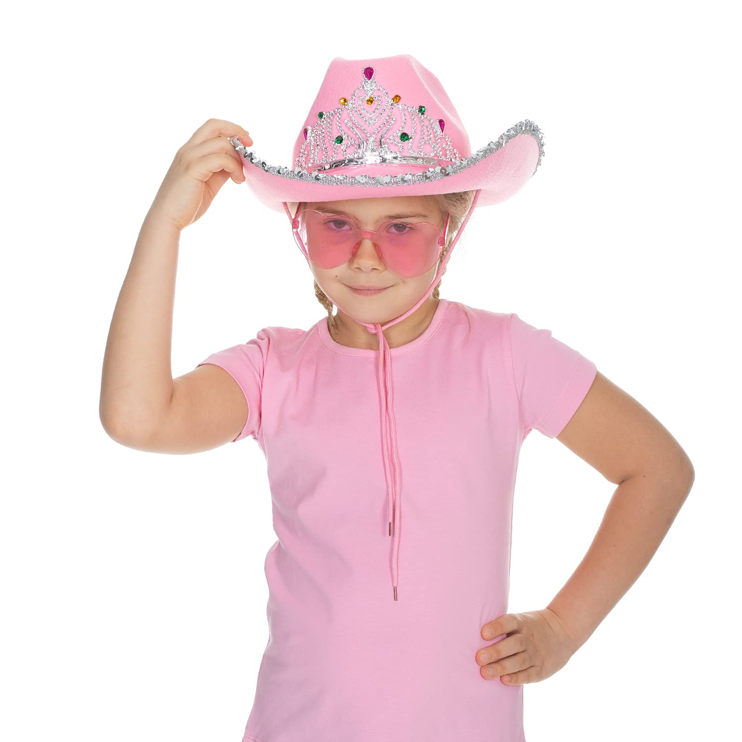 Sparkly Cowboy Hat with Star - Stylish Preppy Cowgirl Hat & Glasses Set for Western Parties, Halloween Costumes & Country Music Festivals