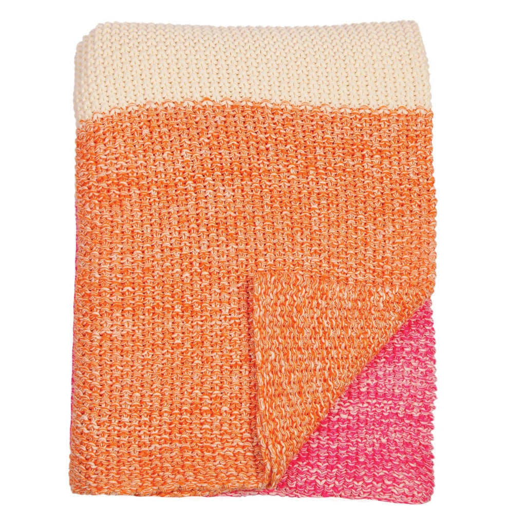 Vibrant Orange Tri-Color Knit Throw Blanket - Soft Cozy Chunky Knit Afghan for Sofa, Bed & Couch - Perfect for Living Room Decor, Winter Warmth & Gift Giving