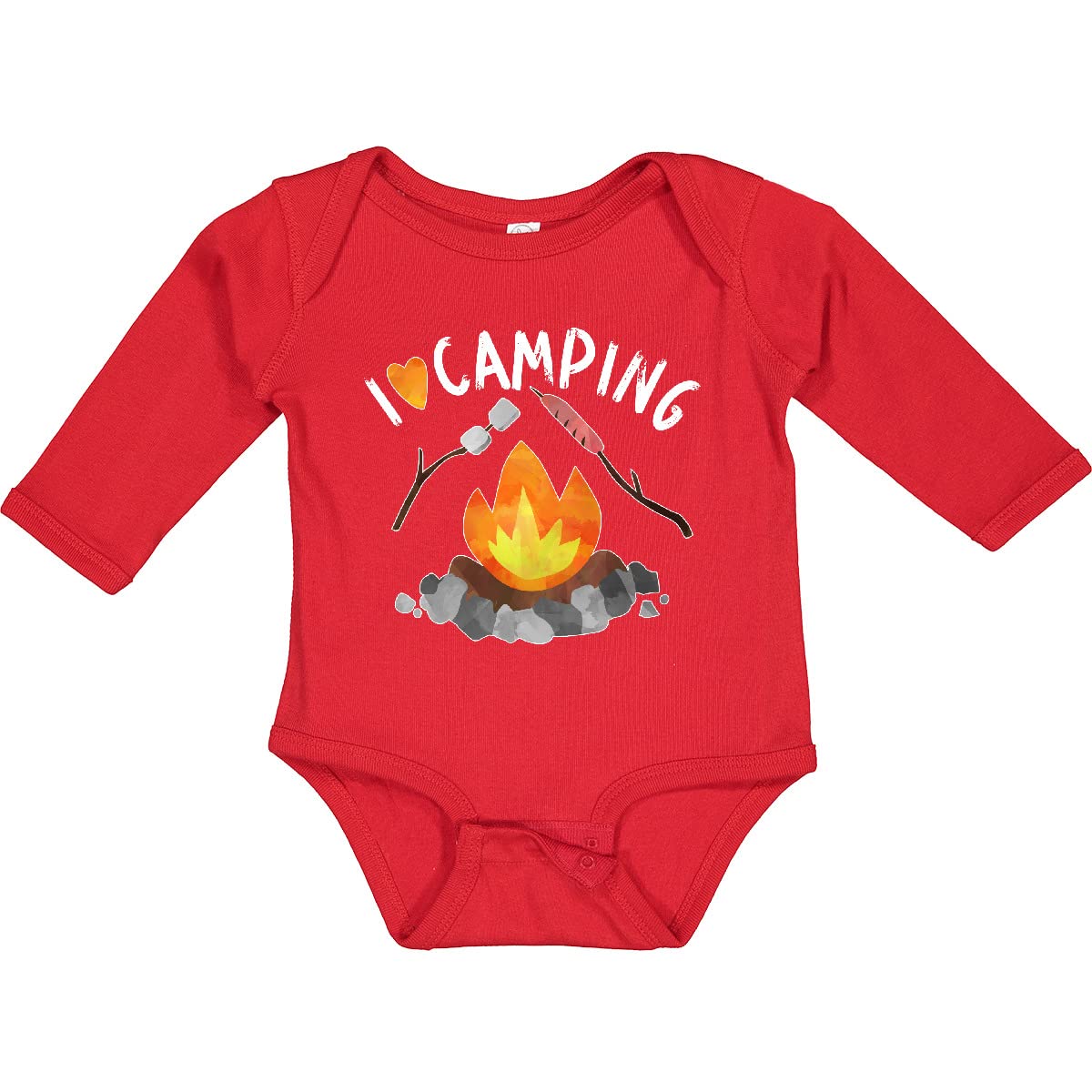 Inktastic I Love Camping - Campfire, Hot Dog & Marshmallows Print Long Sleeve Baby Bodysuit for Boys & Girls | Perfect for Outdoor Adventures, Camping Trips & Family Photos
