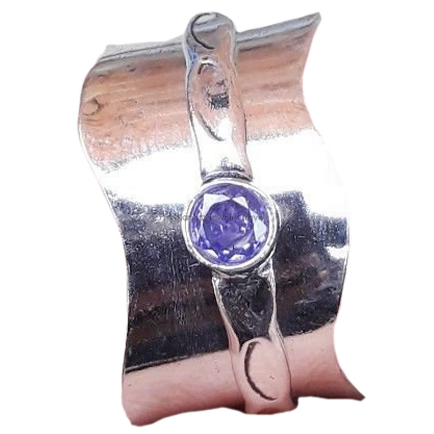 925 Sterling Silver Amethyst Spinner Ring for Men - Vintage Wide Band Meditation Ring, Stress Relief & Focus Jewelry - Perfect Gift for Mother's Day, Birthday & Special Occasions (Size 6, Purple Gemstone)