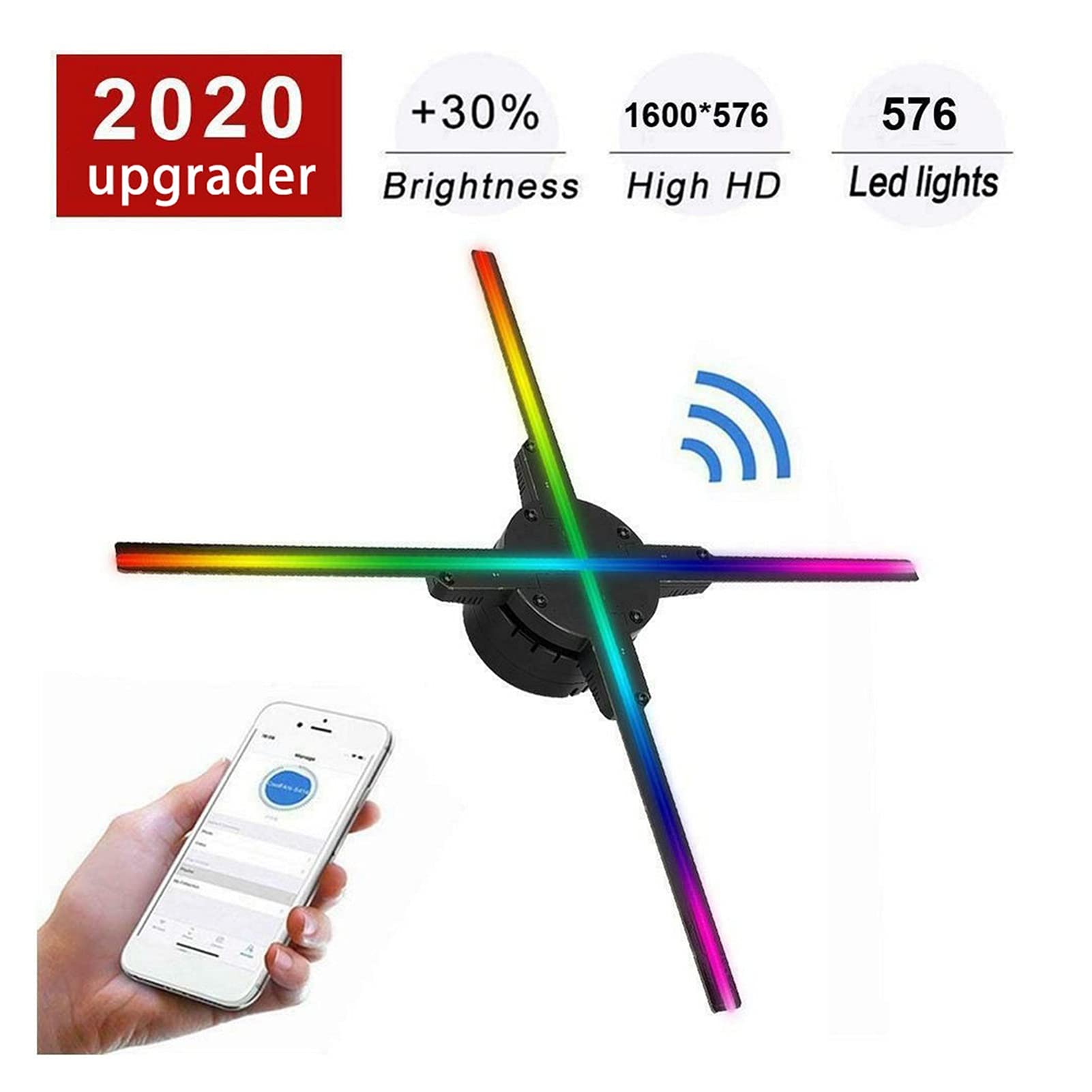 3D Hologram Fan Projector - WiFi Enabled 56CM Holographic RGB LED Display for Parties, Advertising & Christmas Decorations | Rotating 3D Holograms for Events, Retail Displays & Home Decor