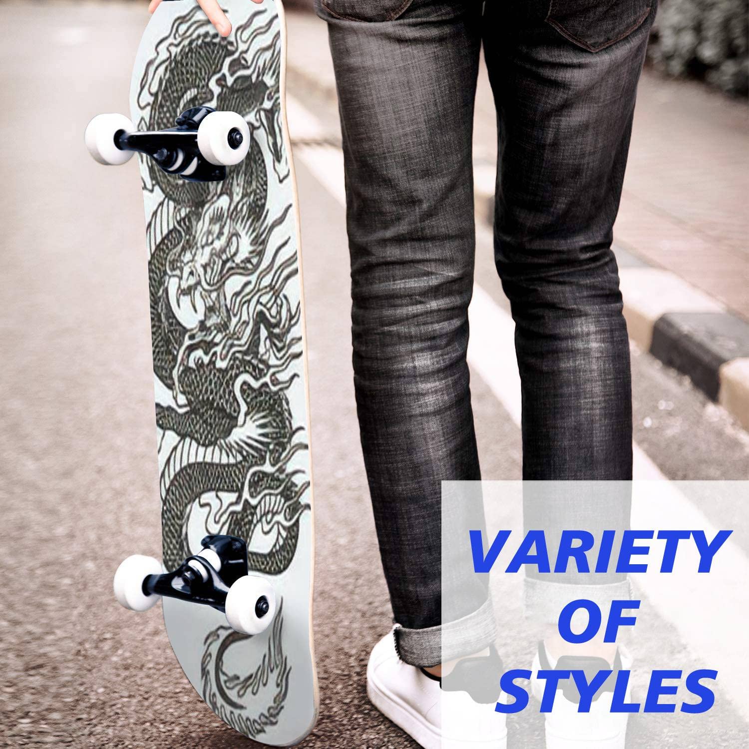 Premium Dragon Tattoo Skateboard - Classic Concave Longboard for Beginners & Professionals | Extreme Sports Equipment | Cool Teen Gifts for Skateboarding Enthusiasts | Perfect for Street Skating, Park Tricks & Commuting