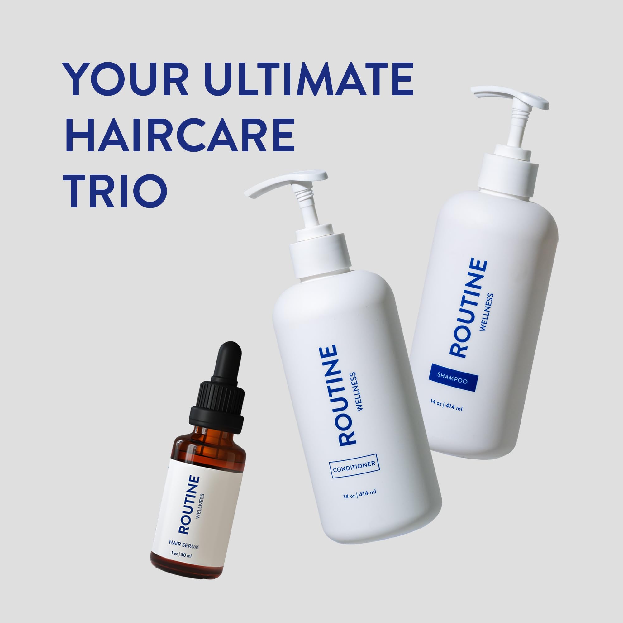 Routine Wellness Honeysuckle & Rice Milk Shampoo and Conditioner Set (14oz x 2) with Advanced Hair Serum (30mL) - Natural Oil Formula for Stronger, Thicker Hair | Daily Hair Care for Dry, Damaged Hair | Perfect for Home & Salon Use